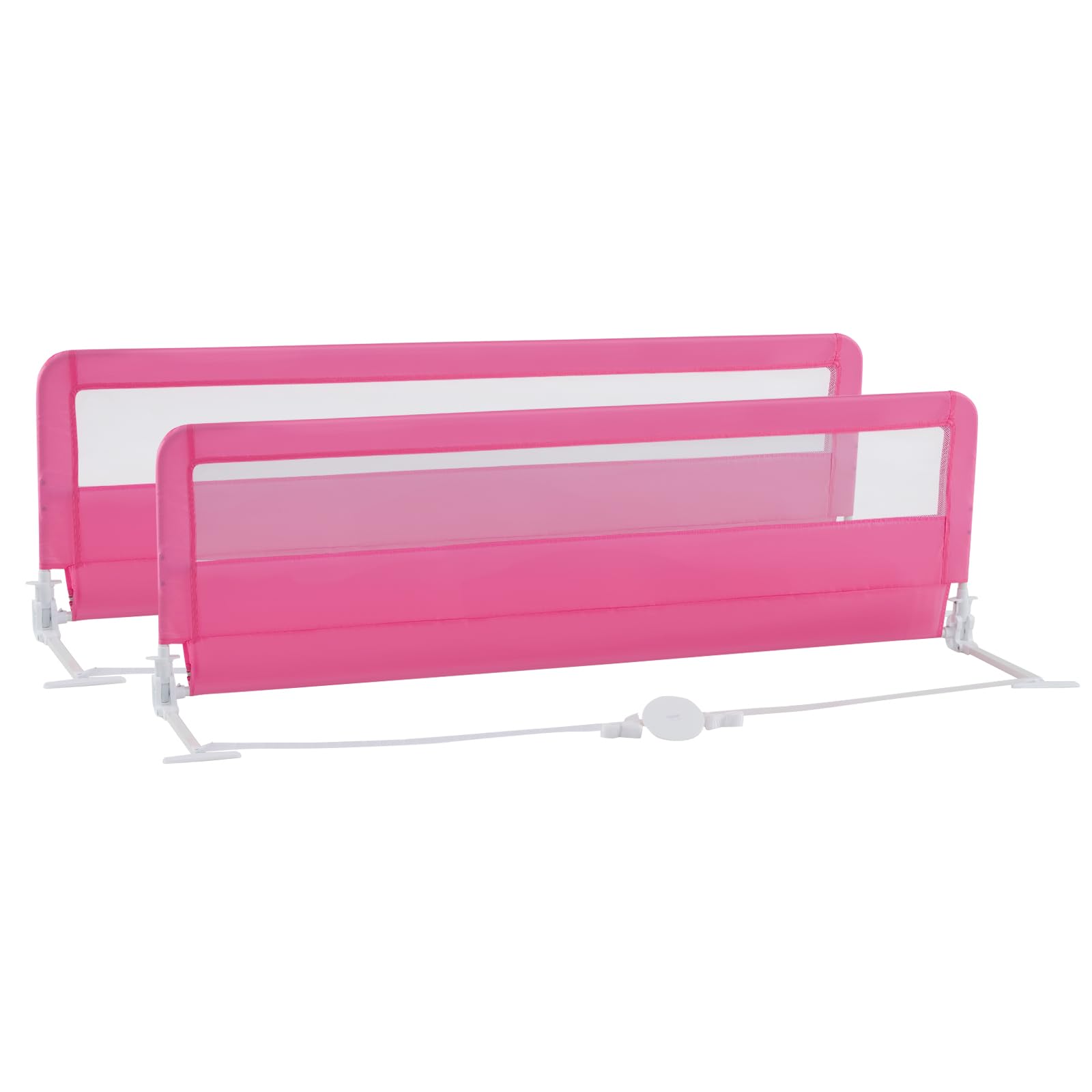 Costzon 2-Pack Extra Long Swing Down Bed Rails for Toddlers & Kids - 71-Inch Safety Bed Guards with Straps - Fits Convertible Crib, Twin, Double, Full, Queen & King Size Beds - Foldable Design (Pink) - Perfect for Childproofing, Preventing Falls & Transitioning from Crib to Big Kid Bed