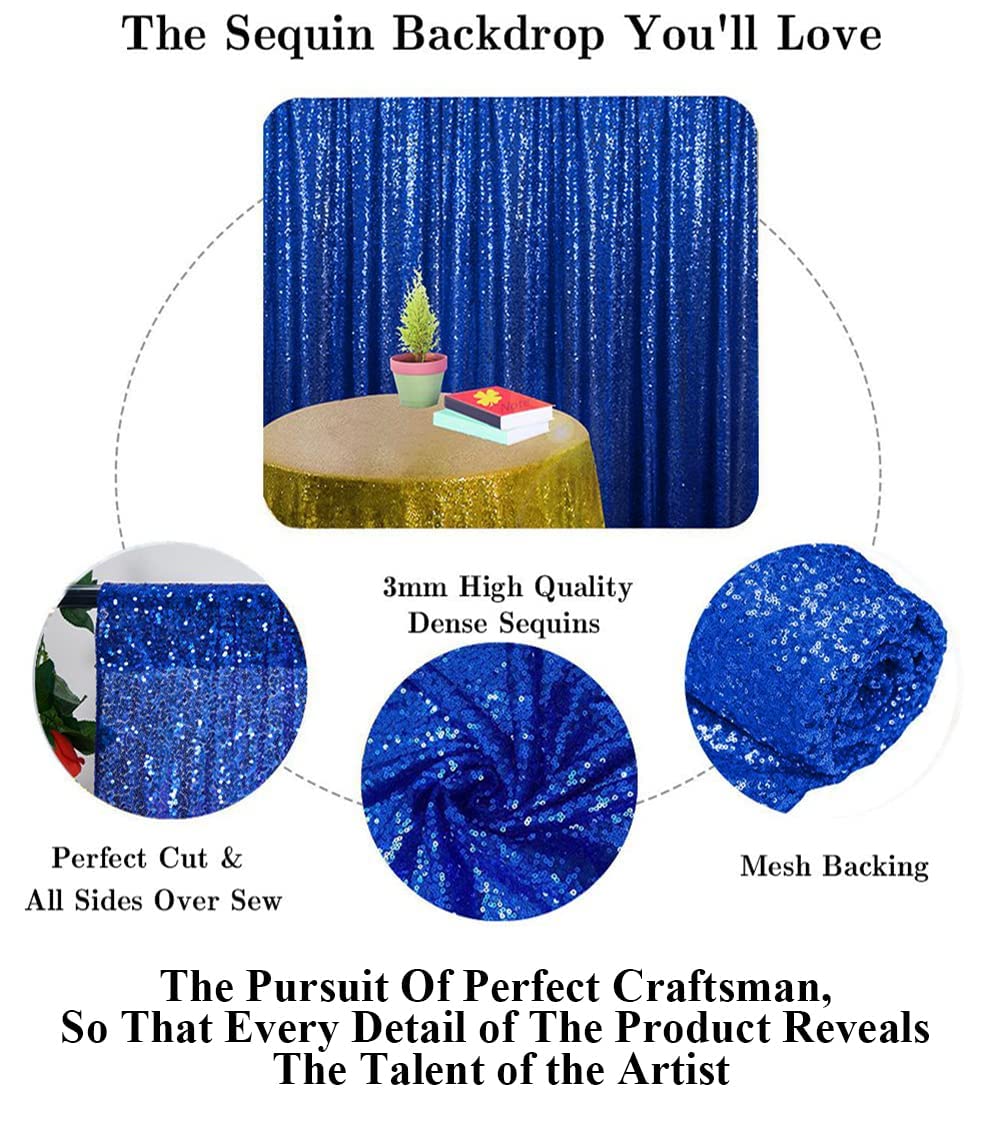 Partisout 8ft x 8ft Sequin Curtain Backdrop - Royal Blue Glitter Photo Booth Background for Weddings, Parties, Events & Home Decor | Sparkling Sequins for Photography, Birthday Celebrations & Social Media Content