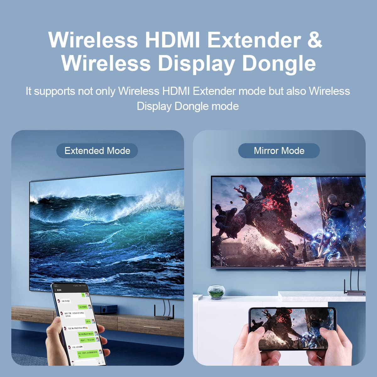 Hagibis Wireless HDMI Transmitter and Receiver Kit - Plug & Play Wireless Display Dongle for TV, PC, Laptop, PS4/5, Camera & Streaming Devices - Perfect for Home Theater, Gaming & Office Presentations