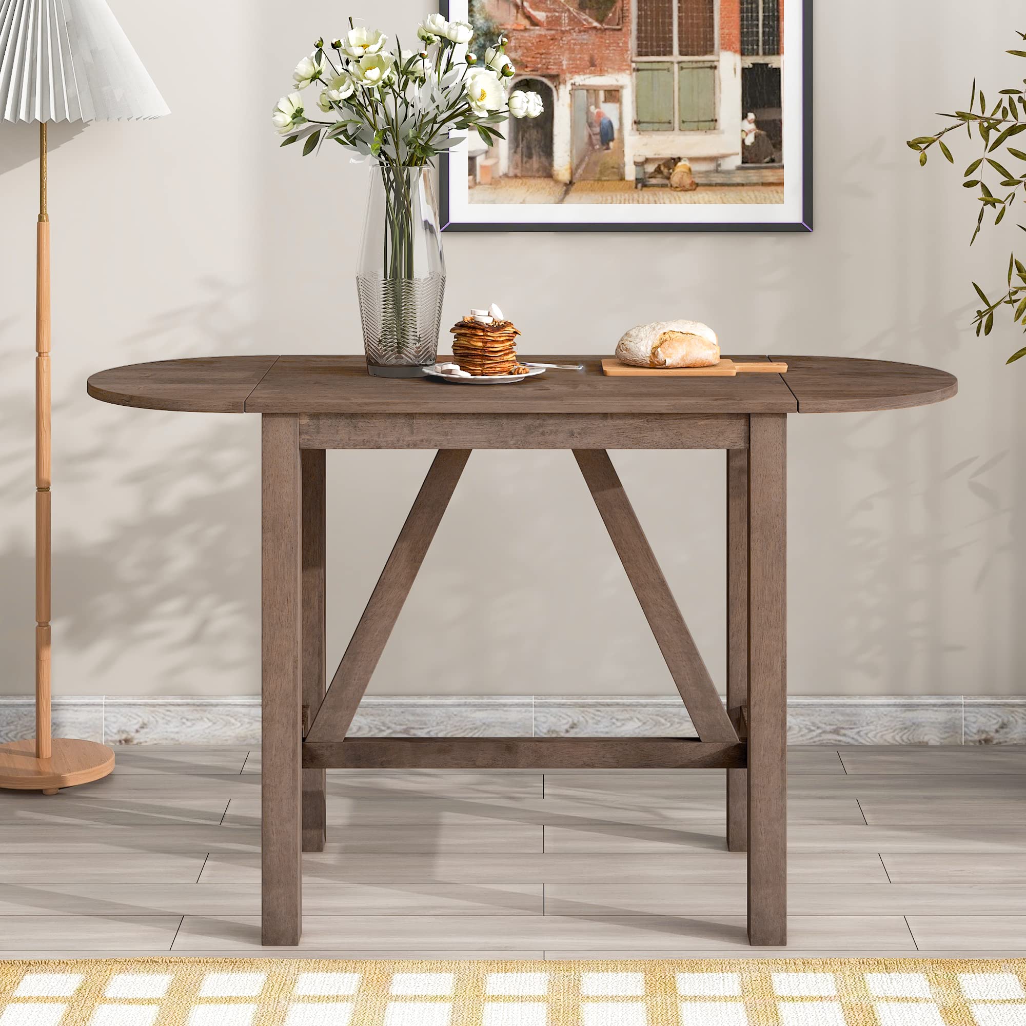 Farmhouse 3-Piece Counter Height Dining Table Set with 2 Upholstered Chairs & Extendable Drop Leaf - Solid Wood Kitchen Table for Small Spaces (Brown) - Perfect for Breakfast Nooks, Apartments & Cozy Dining Areas