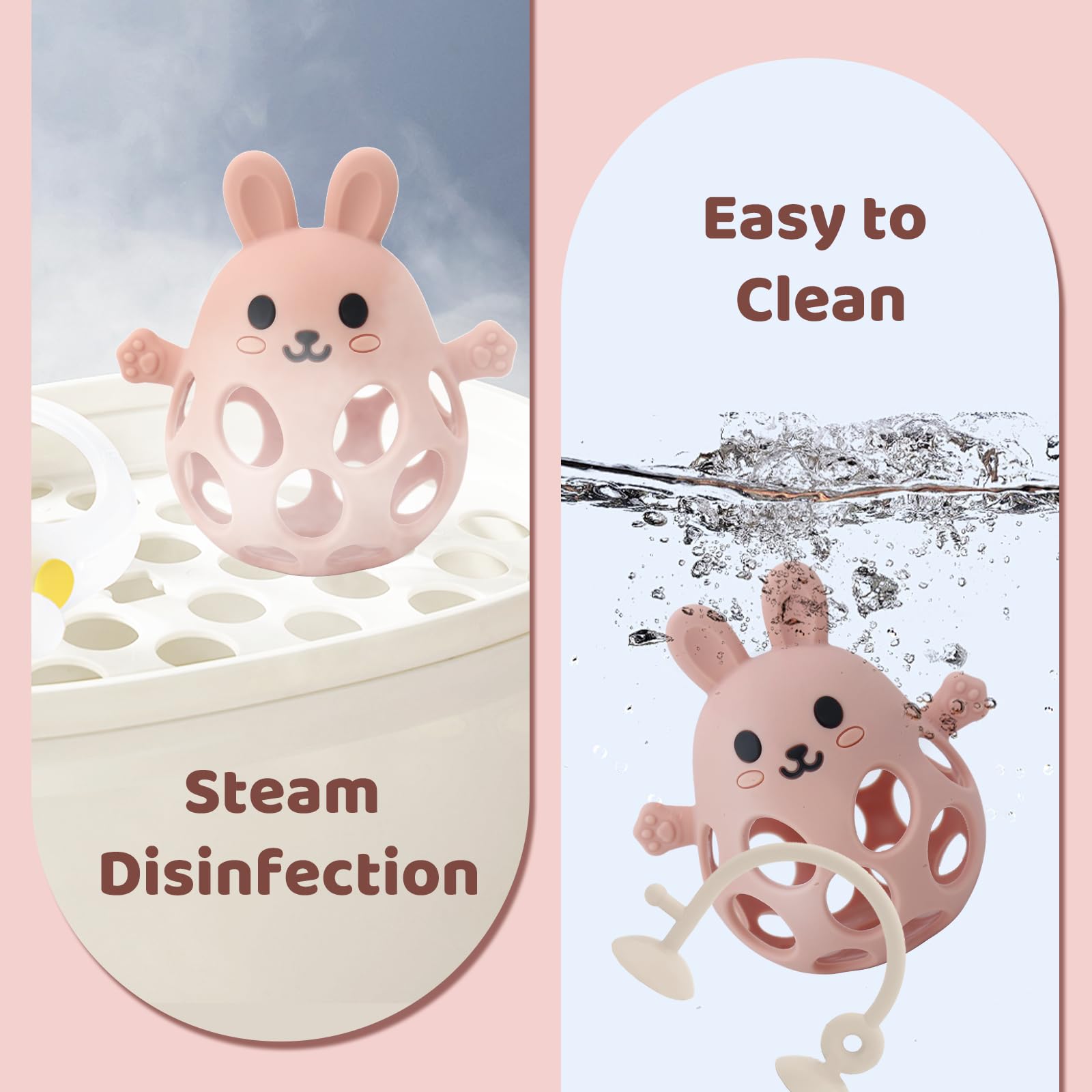 **Baby High Chair Suction Toys - Silicone Teething Chew Toys for Infants 6-12-18 Months, BPA-Free Food Grade Safe, Beige & Pink - Perfect for Dining, Travel & Playtime**