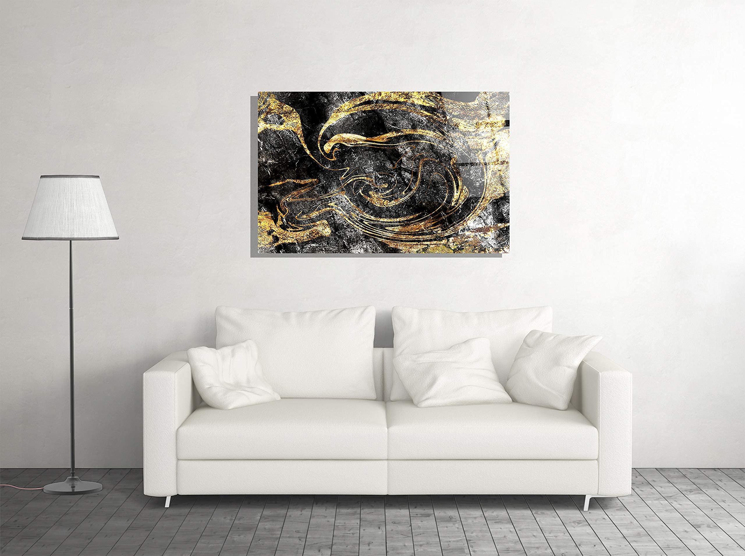 Black Gold Marble Abstract Art Print - Tempered Glass Wall Decor for Living Room, Bedroom & Office | Luxury Modern Home Gift Idea