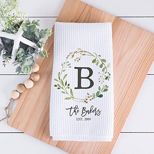 Personalized Waffle Weave Kitchen Towel Set of 3 - Custom Couple Towels for Wedding, Engagement & Housewarming Gifts - Soft Absorbent Dish Towels for Newlyweds, Bridal Showers & Home Decor