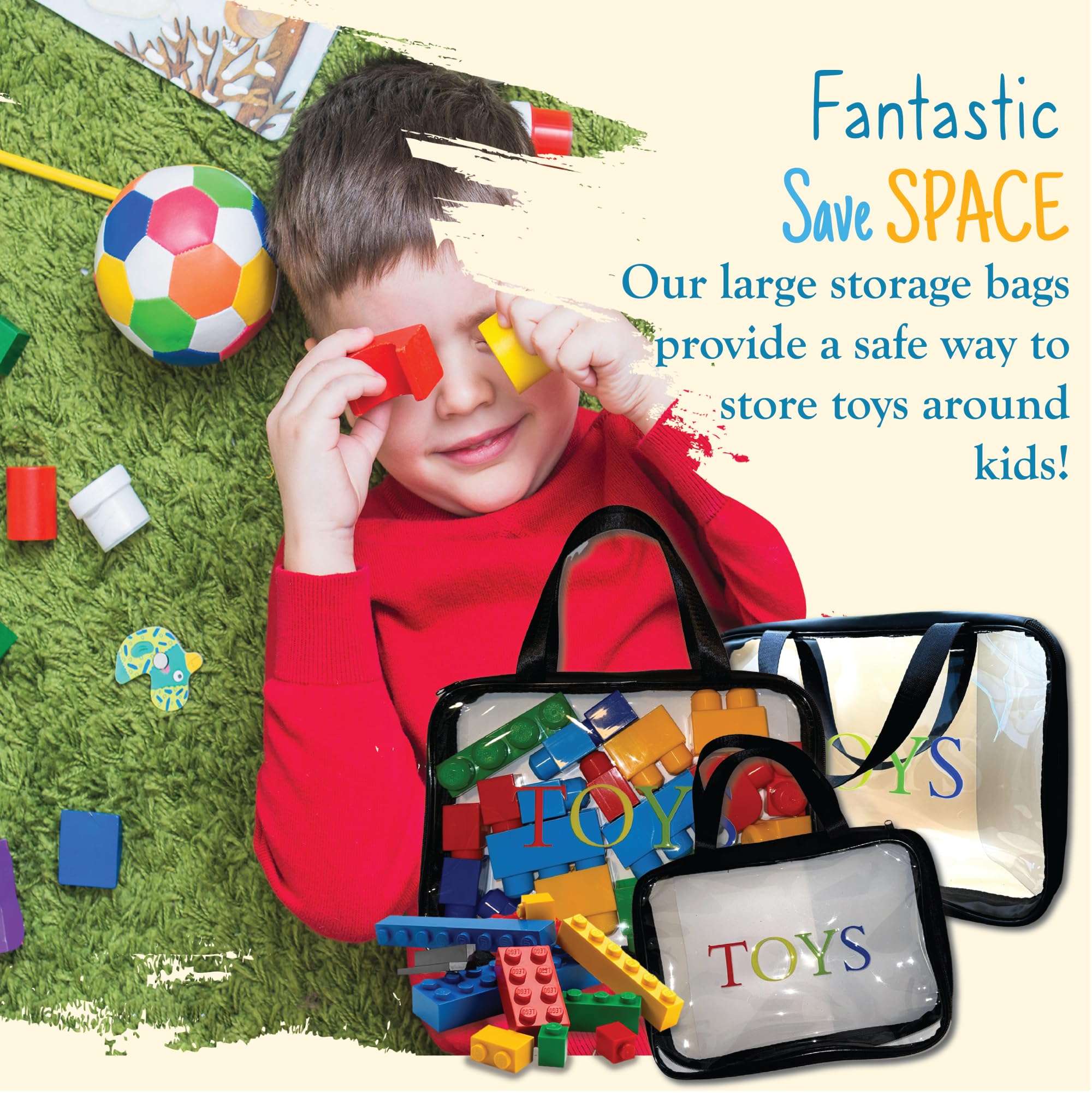 4-Pack Clear PVC Zipper Toy Storage Bags - Waterproof Organizer for Board Games, Building Blocks & Kids Toys - Small Size for Easy Storage & Travel