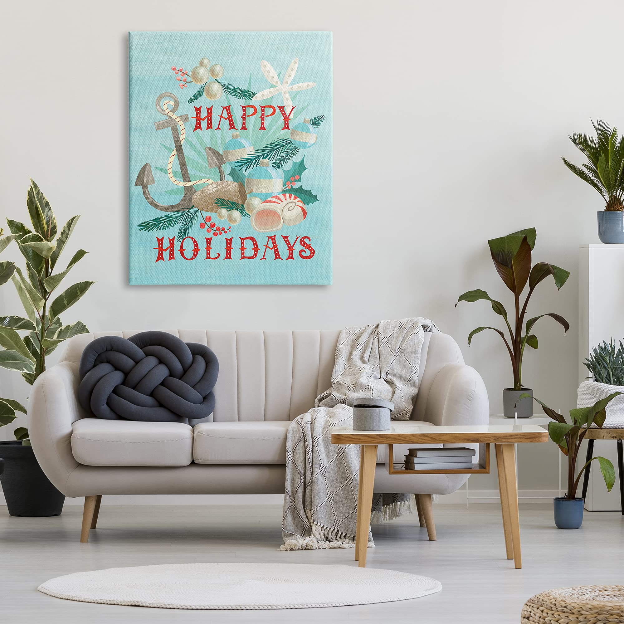 Stupell Industries Happy Holidays Nautical Beach Anchor Seashells Wall Art - 36