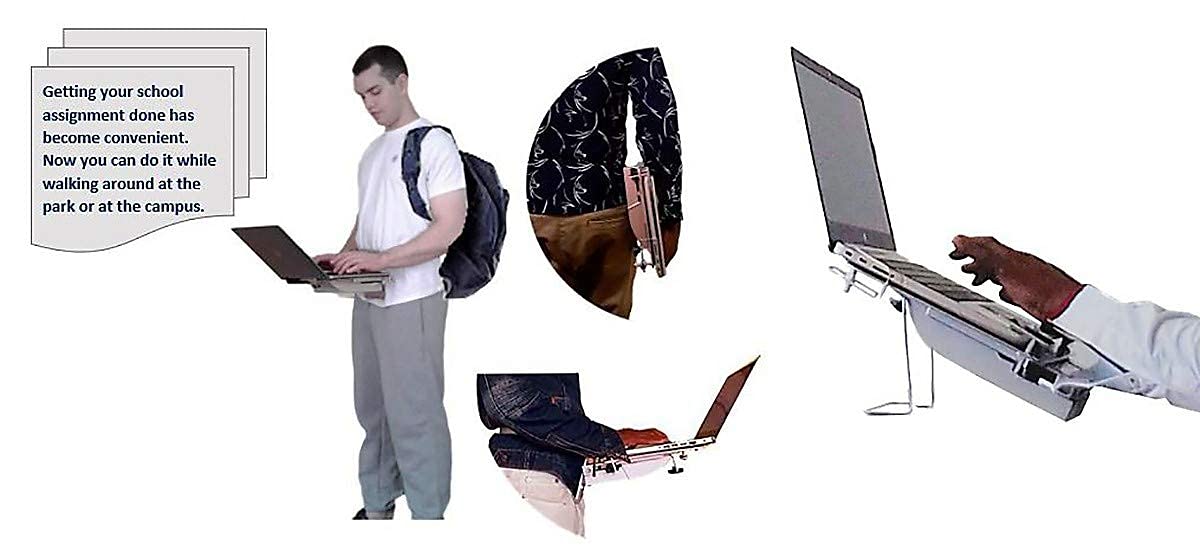 XTOP - Advanced Portable Laptop Desk with Gravity Defying Design - Adjustable Stand for Standing, Walking, Sitting, Reclining & Bed Use - Perfect for Home Office, Dorm Room & Travel (Silver)