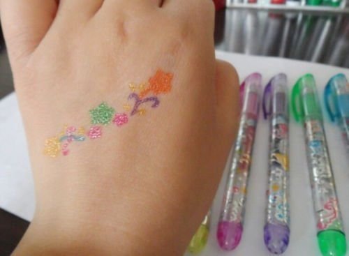 LIGHTER HOUSE Tattoo Gel Pens - 12-Piece Glitter Body Art Kit with Stencil Stickers for Kids (2 Packs) | Perfect for Birthday Parties, DIY Crafts & Temporary Tattoo Designs