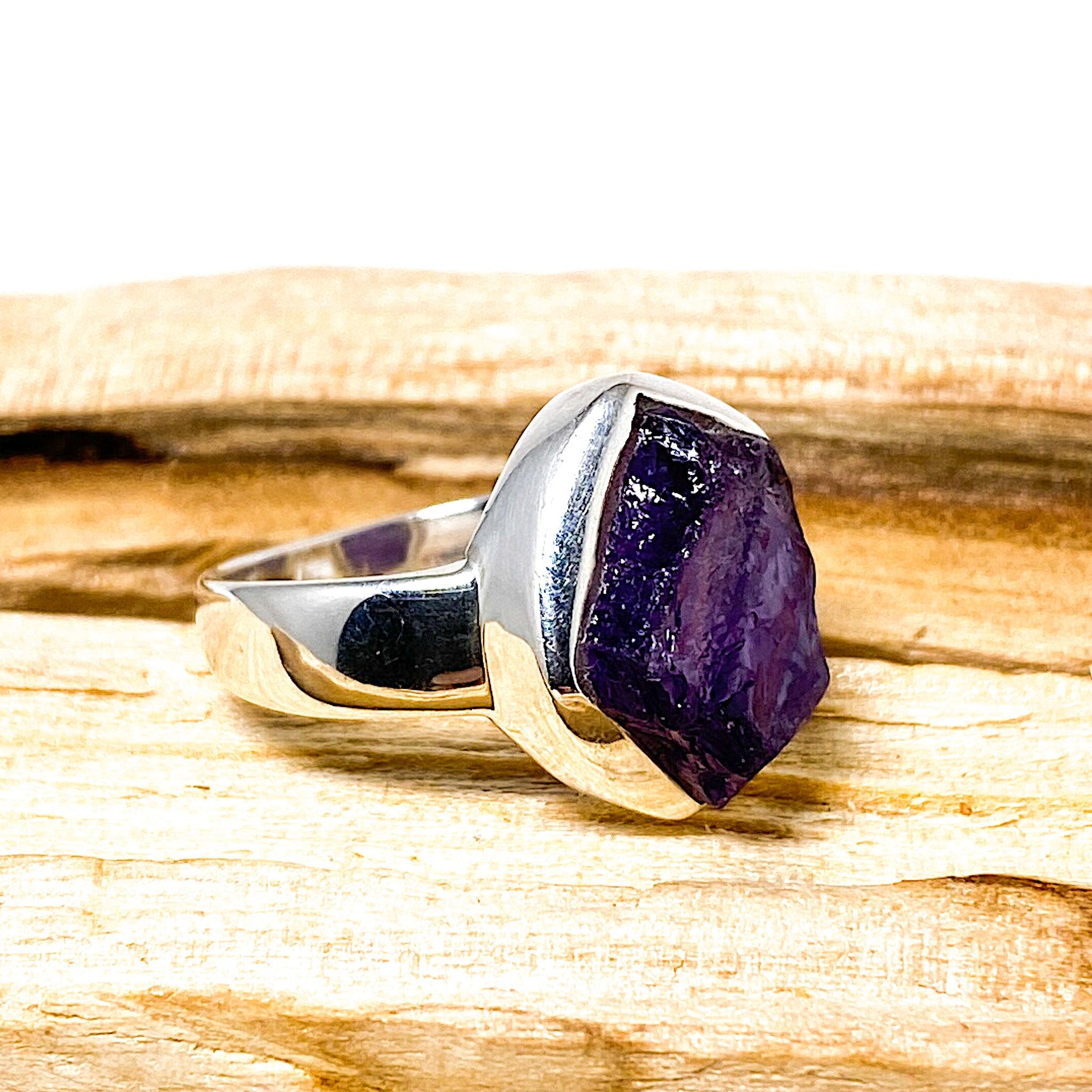 Natural Amethyst Raw Stone Ring Size 7.5 - Handmade Boho Jewelry for Women - Perfect for Spiritual Healing, Meditation & Everyday Fashion