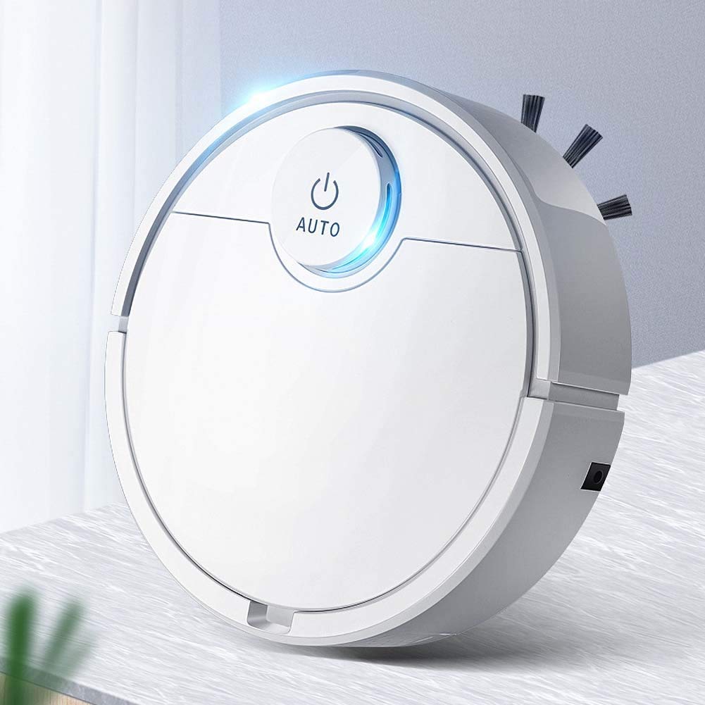 SHLUTESOY ES300 Robot Vacuum Cleaner - 3-in-1 Smart Automatic Rechargeable Sweeper with Strong Suction, White - Perfect for Hardwood Floors, Carpets & Pet Hair Removal