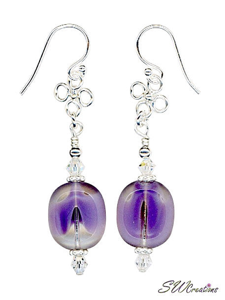 Purple Crystal Lavender Bali Beaded Earrings - Handmade Bohemian Dangle Jewelry for Women | Perfect for Weddings, Parties & Boho Fashion