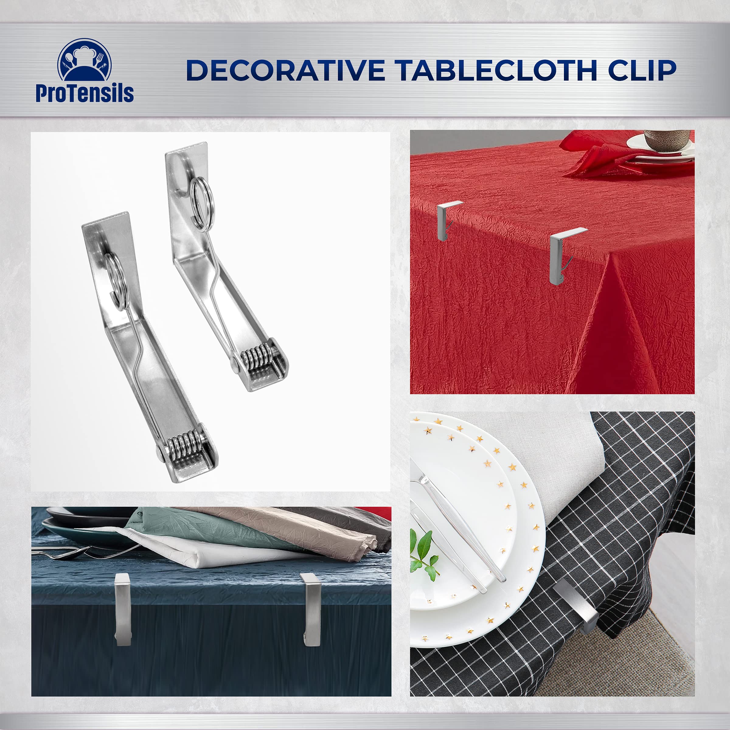 6 Pack Stainless Steel Picnic Tablecloth Clips - Heavy Duty Outdoor Table Clamps for 2.3