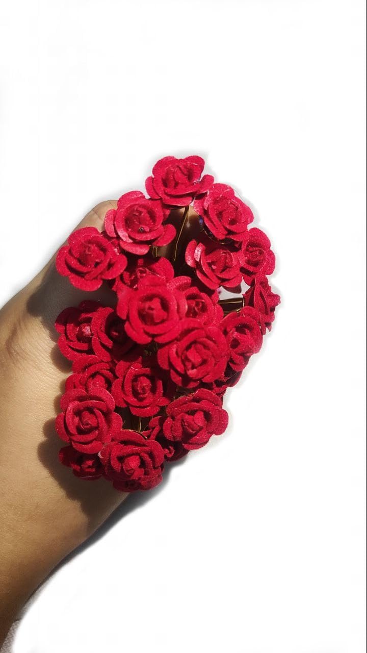 Elegant Red Rose Flower Jewelry Pins with Crystal Rhinestones for Women & Girls - Pack of 24 | Perfect for Weddings, Bridal Accessories, Prom, and Special Occasions