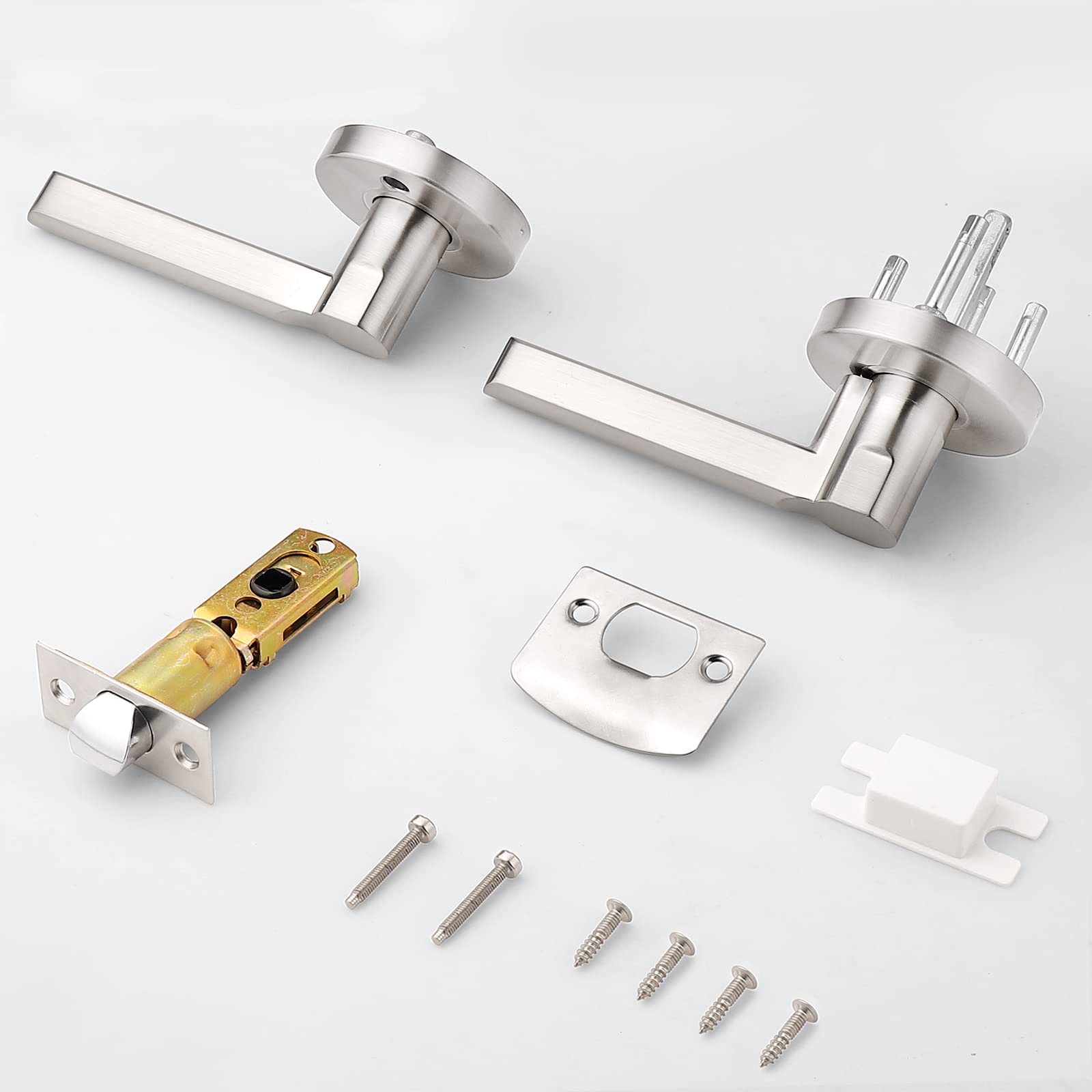 Probrico Satin Nickel Hall/Closet Lever Set - 10 Pack Interior Passage Non-Locking Door Handles for Bedrooms, Bathrooms & Closets | Durable Contractor Grade Hardware