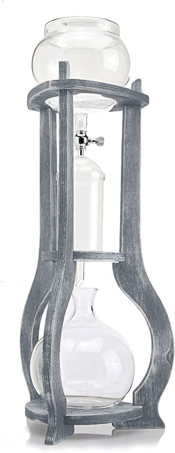 Premium Nispira Cold Brew Coffee Maker - 6-8 Cup Iced Coffee Drip Tower with Wooden Stand, Grey | Perfect for Home, Office & Outdoor Use | Easy Brewing for Smooth Iced Coffee & Cold Brew Concentrate
