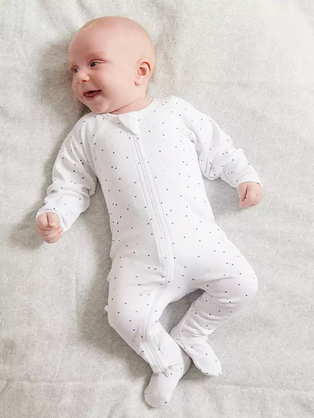 Purebaby Organic Zip Growsuit 2 Pack - Pale Blue & Spots | Soft Baby Sleepwear for Boys & Girls | Perfect for Nursery, Daycare & Playtime