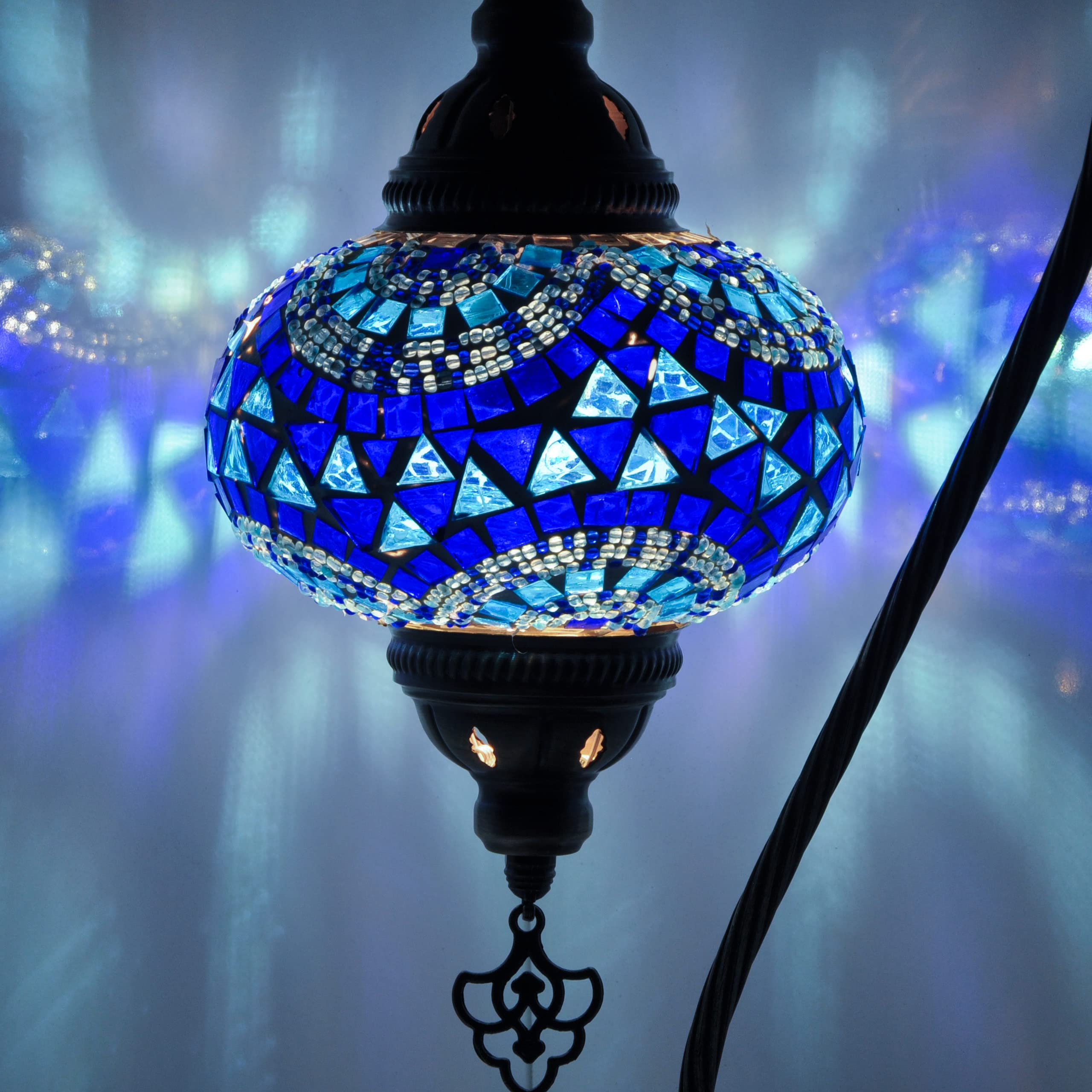 Handmade Turkish Mosaic Table Lamp with Bronze Base - Moroccan Style Tiffany Swan Neck Bedside Lamp with LED Bulb | Perfect for Living Room, Bedroom Decor & Romantic Ambiance Lighting