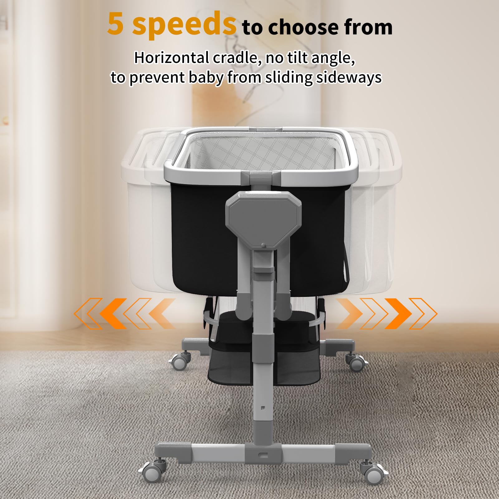 Electric Baby Bassinet with 5 Rocking Motions & Auto Rolling - Adjustable Height Bedside Sleeper for Newborns, Includes 4 Soothing Lullabies | Perfect for Nursery, Bedroom & Travel (White)
