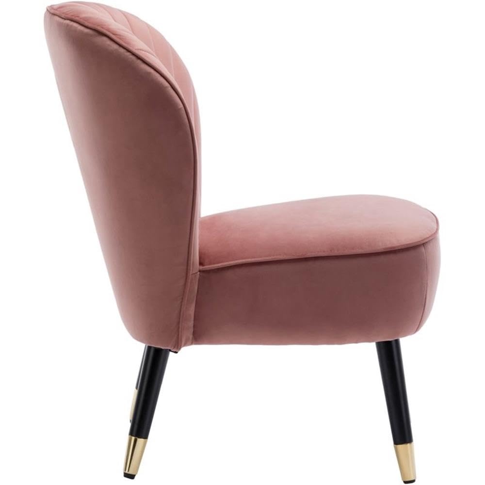 Jane Modern Wood and Velvet Fabric Upholstered Accent Chair in Pink - Stylish Living Room Seating for Home Office, Bedroom or Lounge Area