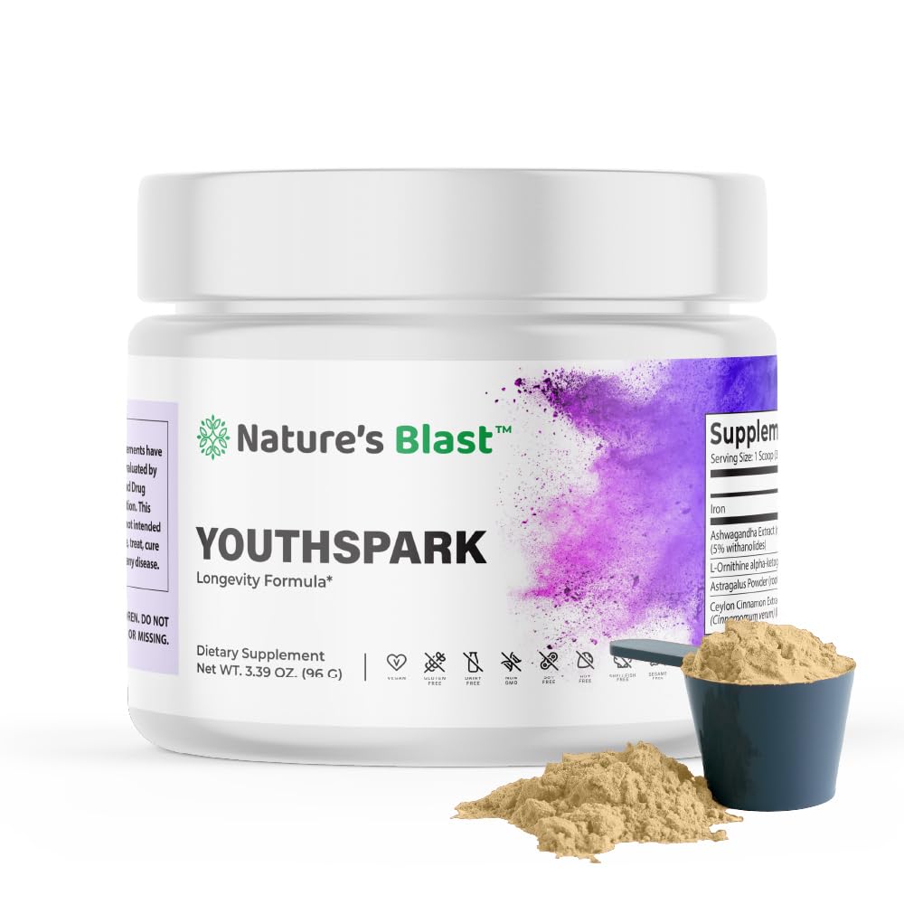 YouthSpark Longevity Formula Supplement - Natural Fruit Flavor Anti-Aging Supplement with Ashwagandha, Astragalus & Cinnamon - Supports Energy, Immunity & Cellular Health - 1 Bottle (60 Capsules) - Perfect for Daily Wellness Routine & Active Lifestyle