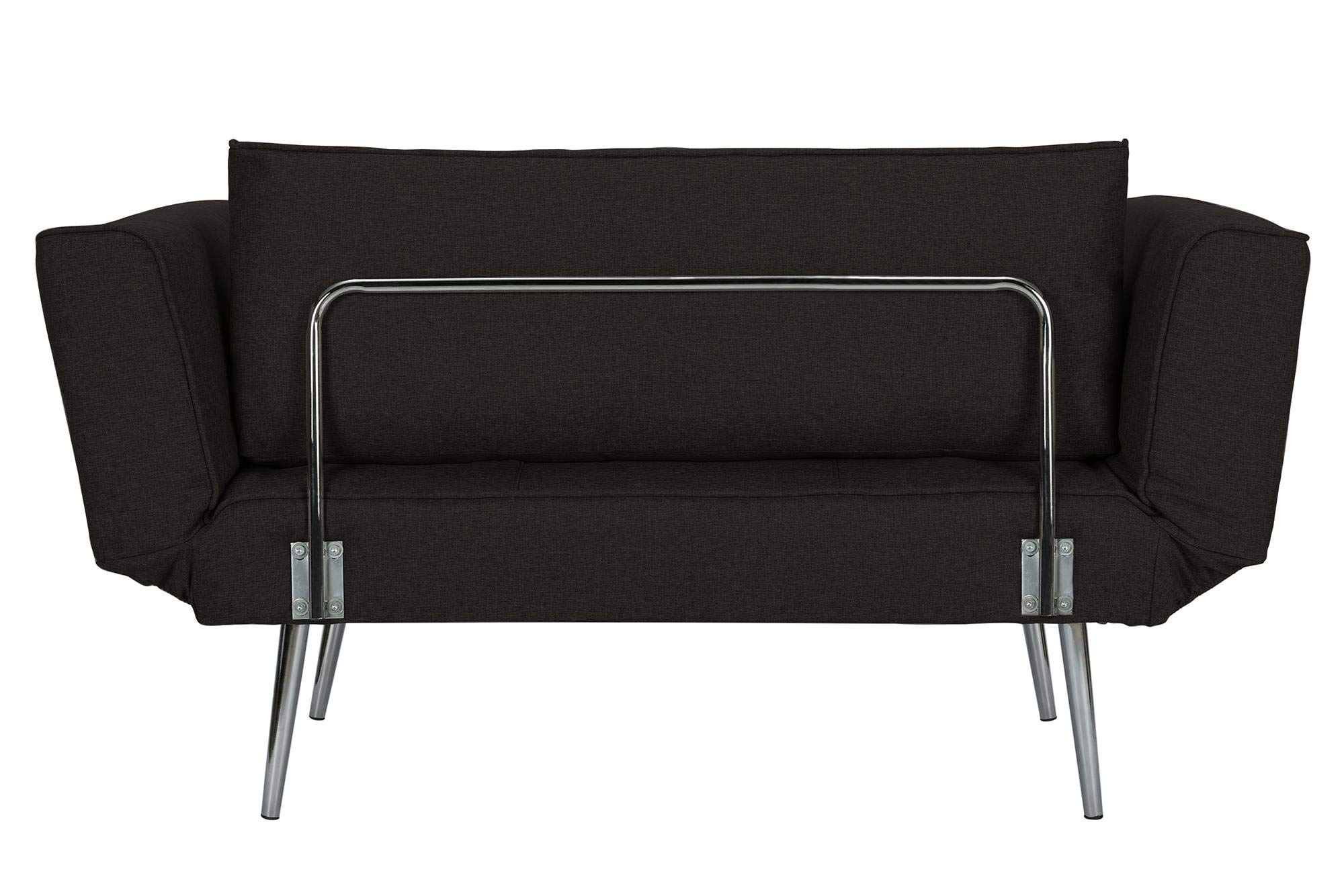 DHP Euro 60 Inch Futon Sofa Bed - Convertible Upholstered Couch Sleeper with Fold-Down Arms & Storage Pocket for Small Spaces, Black | Perfect for Studio Apartments, Guest Rooms & Home Offices