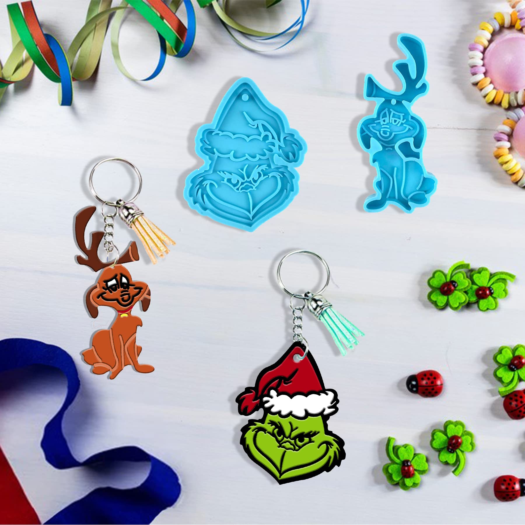 Christmas Ornament Resin Molds - 12-Piece Silicone Casting Molds for DIY Craft, Keychain & Pendant Making - Reusable Baking Molds for Holiday Decorations & Handmade Gifts