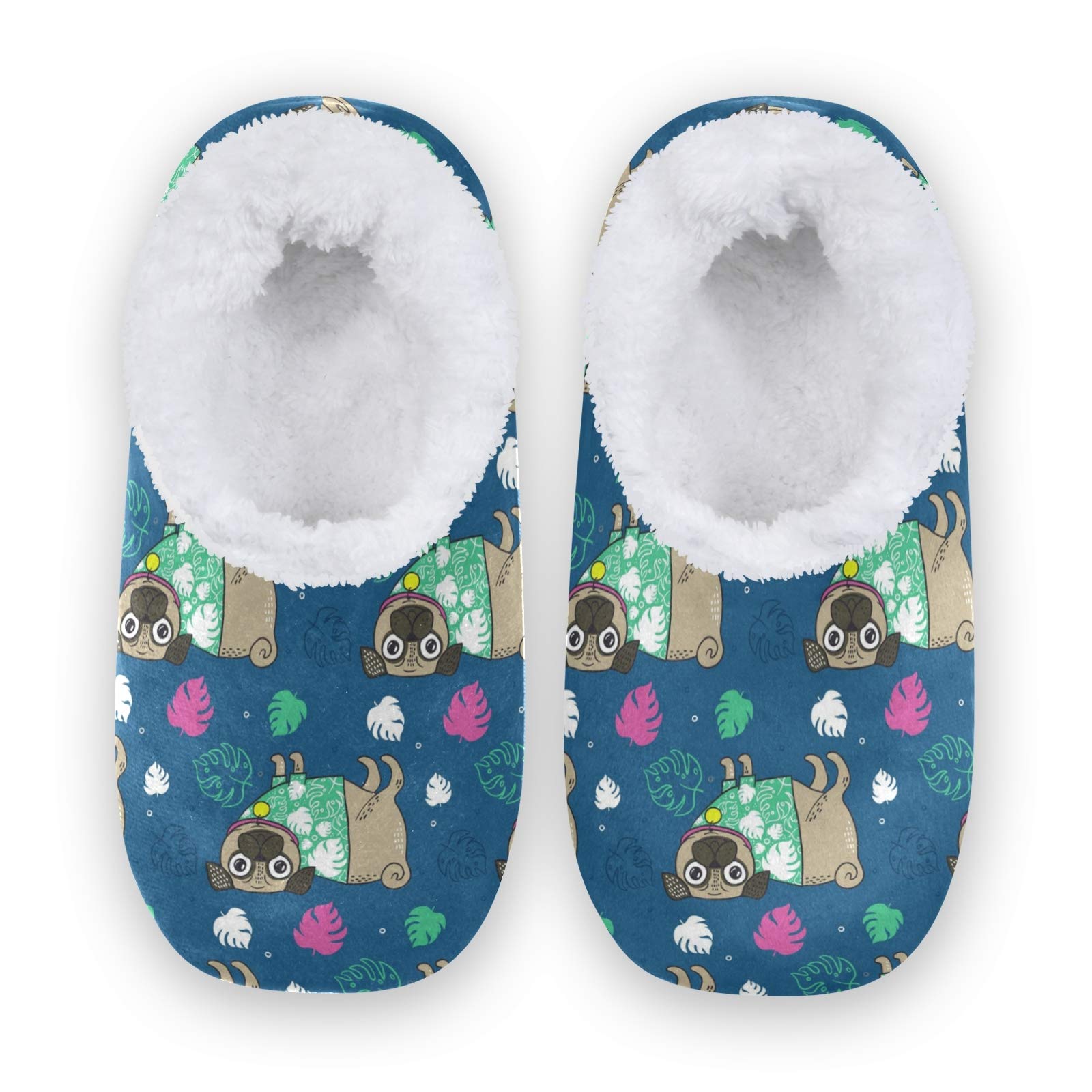 Linomo Women's Cute Pug Dog Pattern Slippers - Cozy Indoor House Shoes, Non-Slip Socks for Home, Bedroom & Lounge Wear - Perfect Gift for Dog Lovers