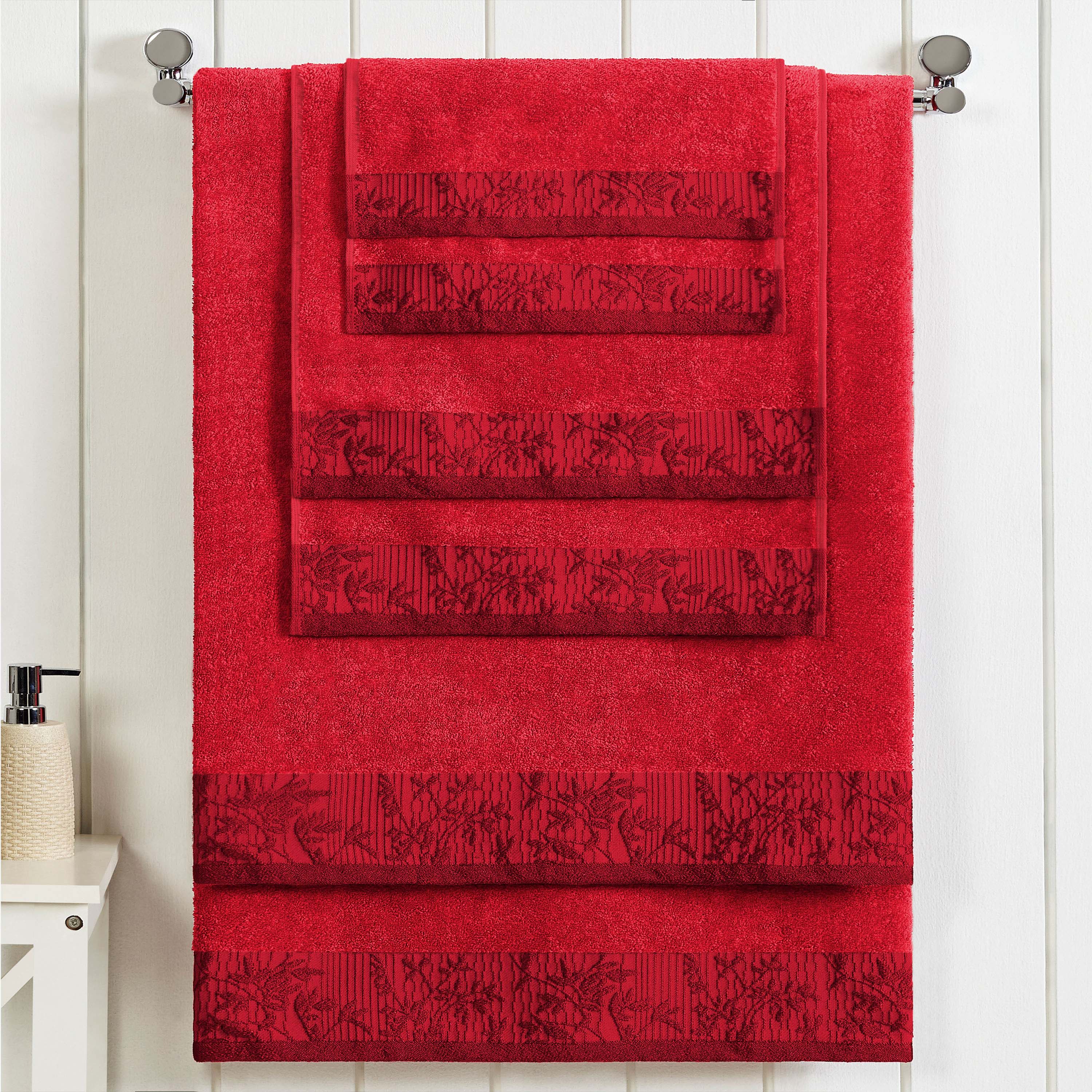 Wisteria Cotton Floral Embroidered Jacquard Border 6-Piece Bath Towel Set - Soft & Absorbent for Spa, Bathroom & Guest Use
