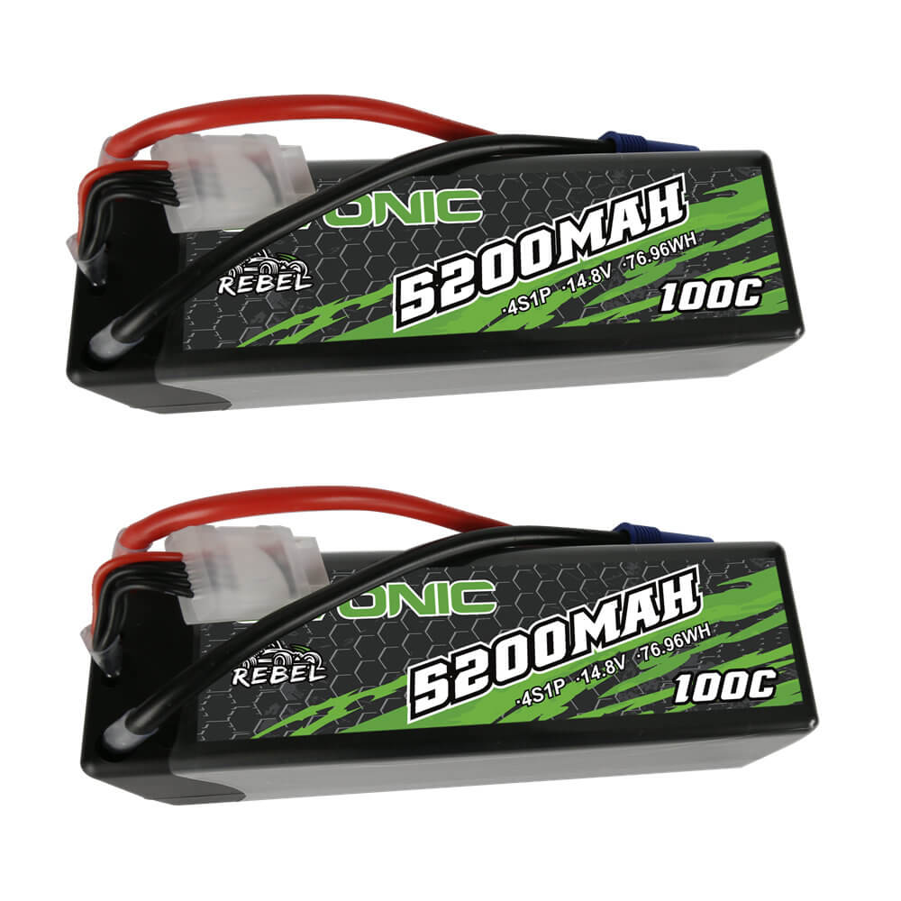 2 Pack Ovonic Rebel 4S Lipo Battery 5200mAh 100C 14.8V Hardcase with EC5 Connector - High Performance RC Battery for 1/8 Scale Buggy, Outcast, Kraton 8S RC Cars - Perfect for Racing, Bashing and Off-Road Adventures