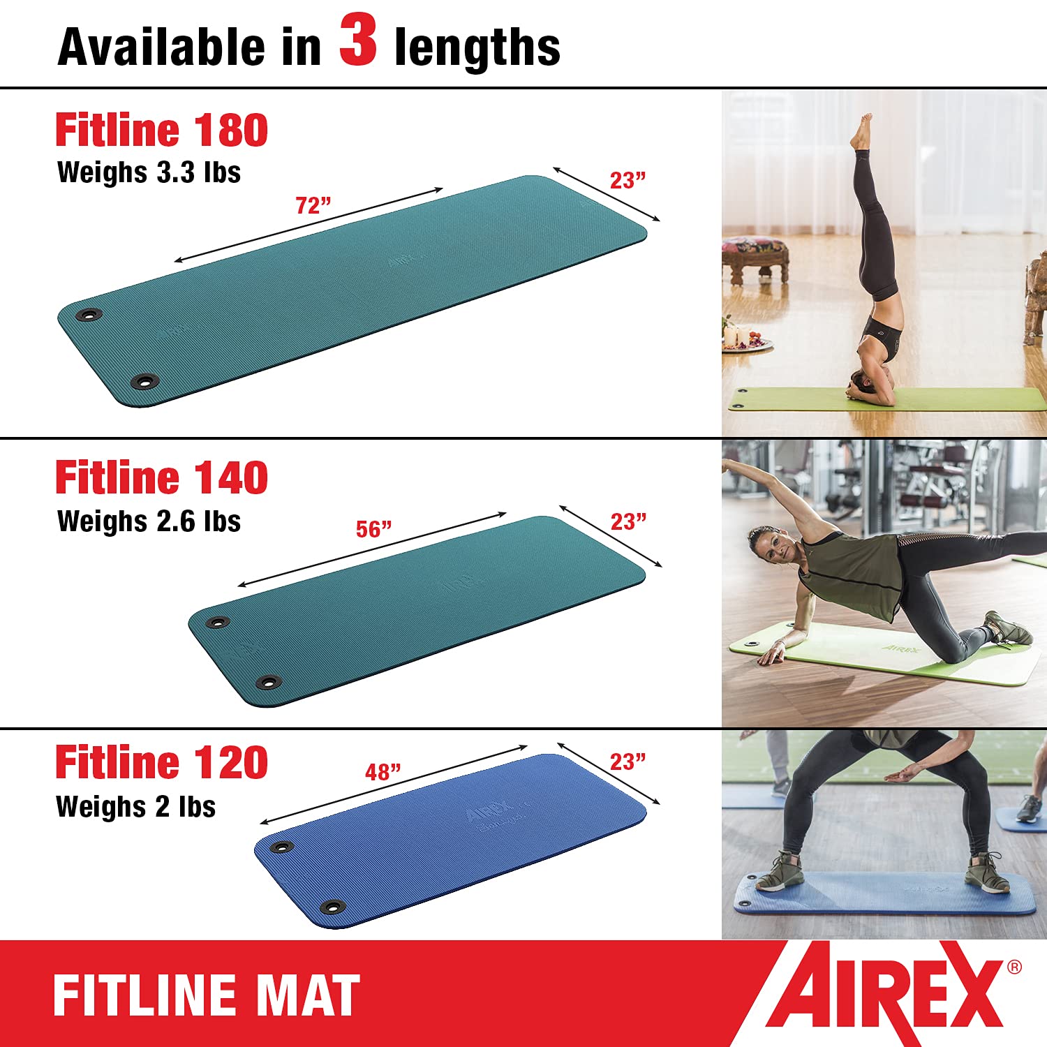 AIREX Fitline 140 Premium Exercise Mat - Non-Slip Home Workout Mat for Rehabilitation, Strength Training, Yoga, Pilates & Water Aerobics | 56