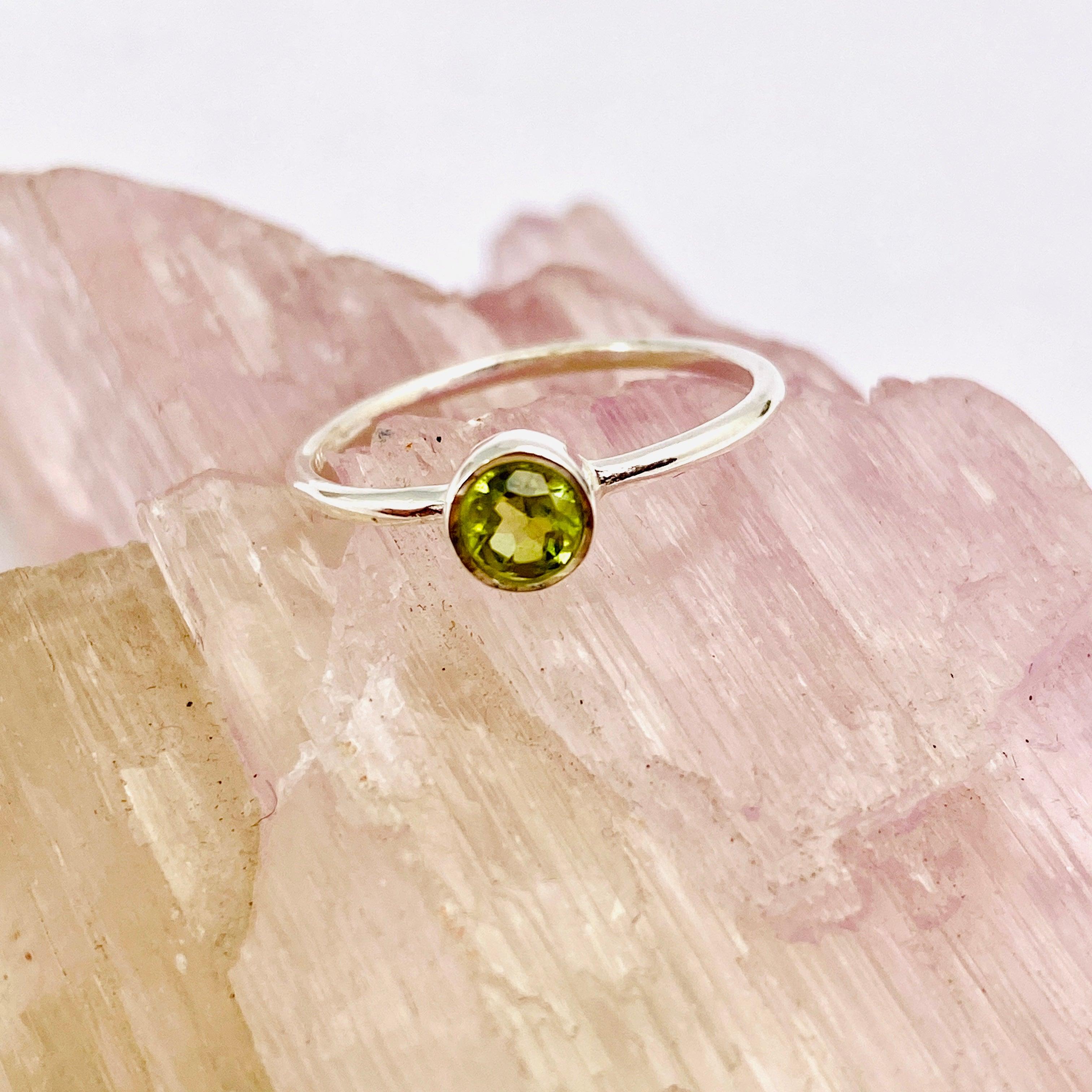 Peridot Round Faceted Fine Band Ring R3754 PE - Dainty Green Gemstone Jewelry for Women, Perfect for Everyday Wear, Gift Giving & Special Occasions