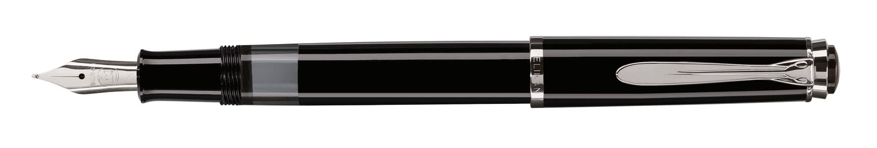 Pelikan Classic M205 Black Fountain Pen with Fine Nib - Premium Silver Gift Box Set (972075) - Perfect for Writing, Calligraphy & Elegant Gifts