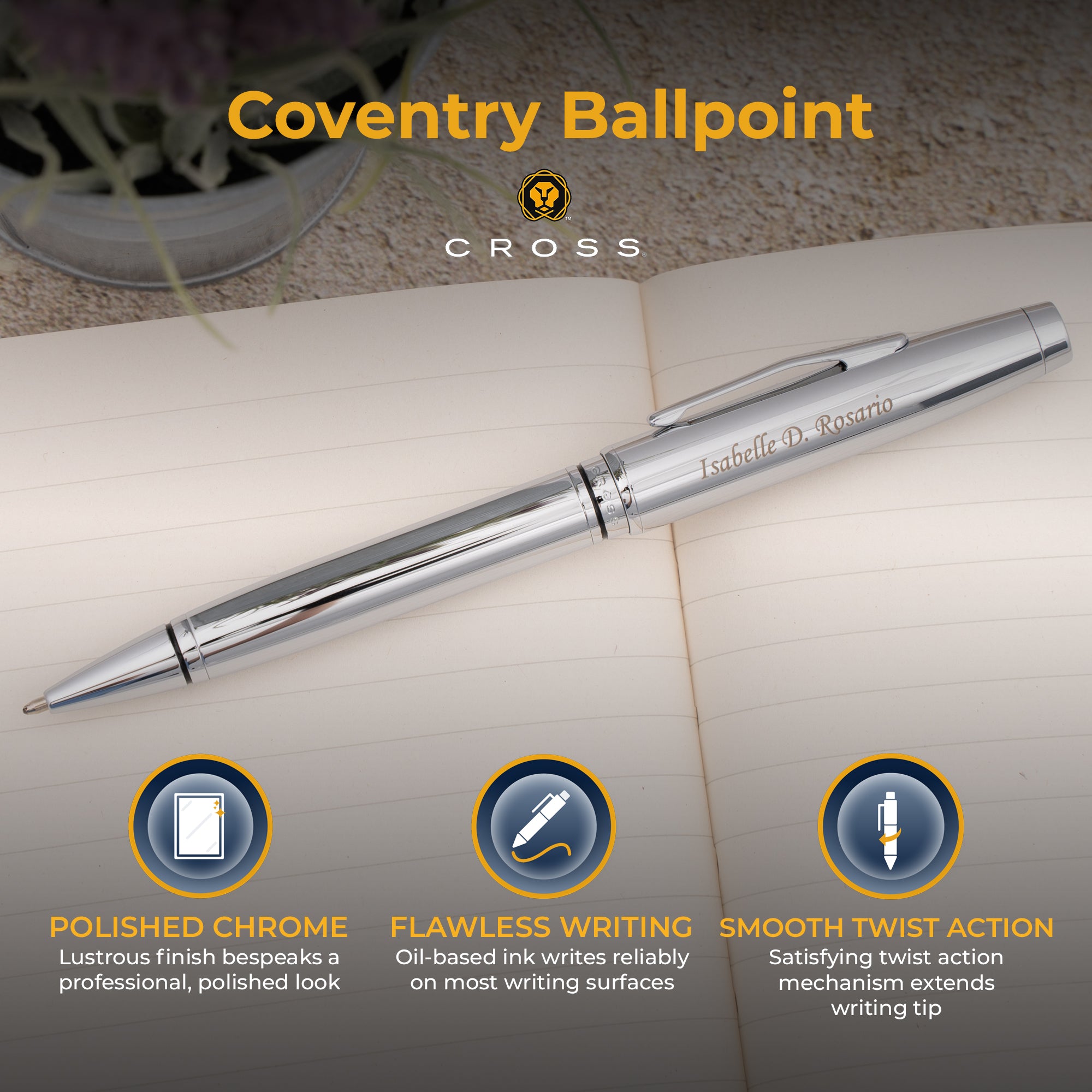 Premium Cross Coventry Ballpoint Pen - Lustrous Chrome Finish - Smooth Writing for Office, School & Gifting - Elegant Everyday Carry Pen for Professionals & Students