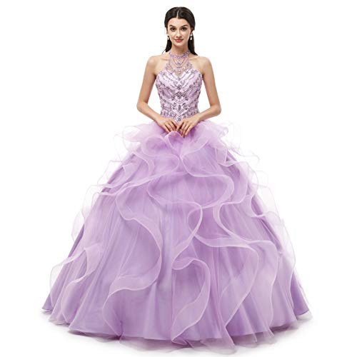 Elegant Halter Ball Gown Tulle Beaded Quinceanera Dresses for Girls | 2020 Birthday Party Gown | Perfect for Sweet 16, Prom, Formal Events & Special Occasions