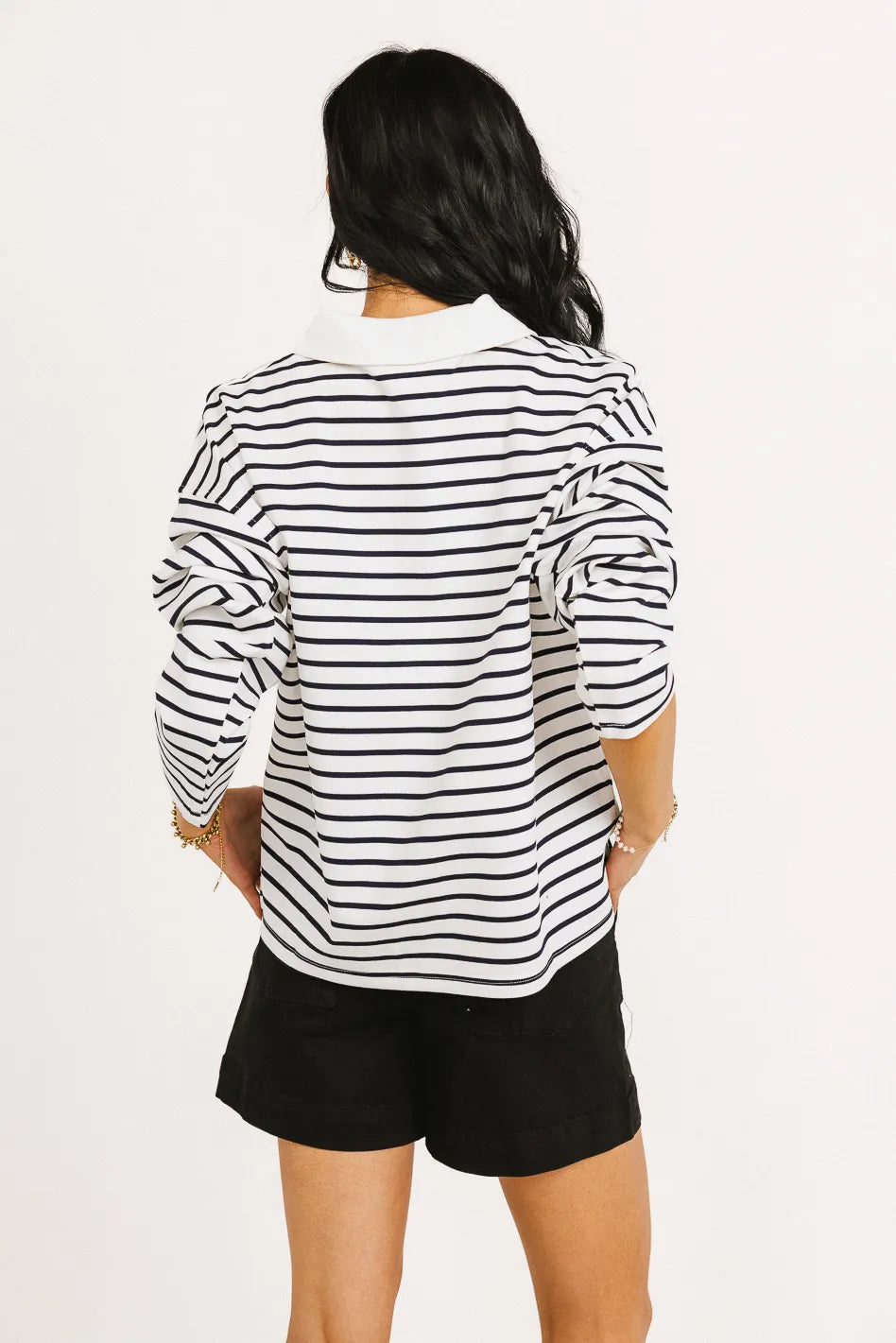 Layla Women's Striped Collared T-Shirt - Casual Short Sleeve Blouse for Work, Office, and Everyday Wear