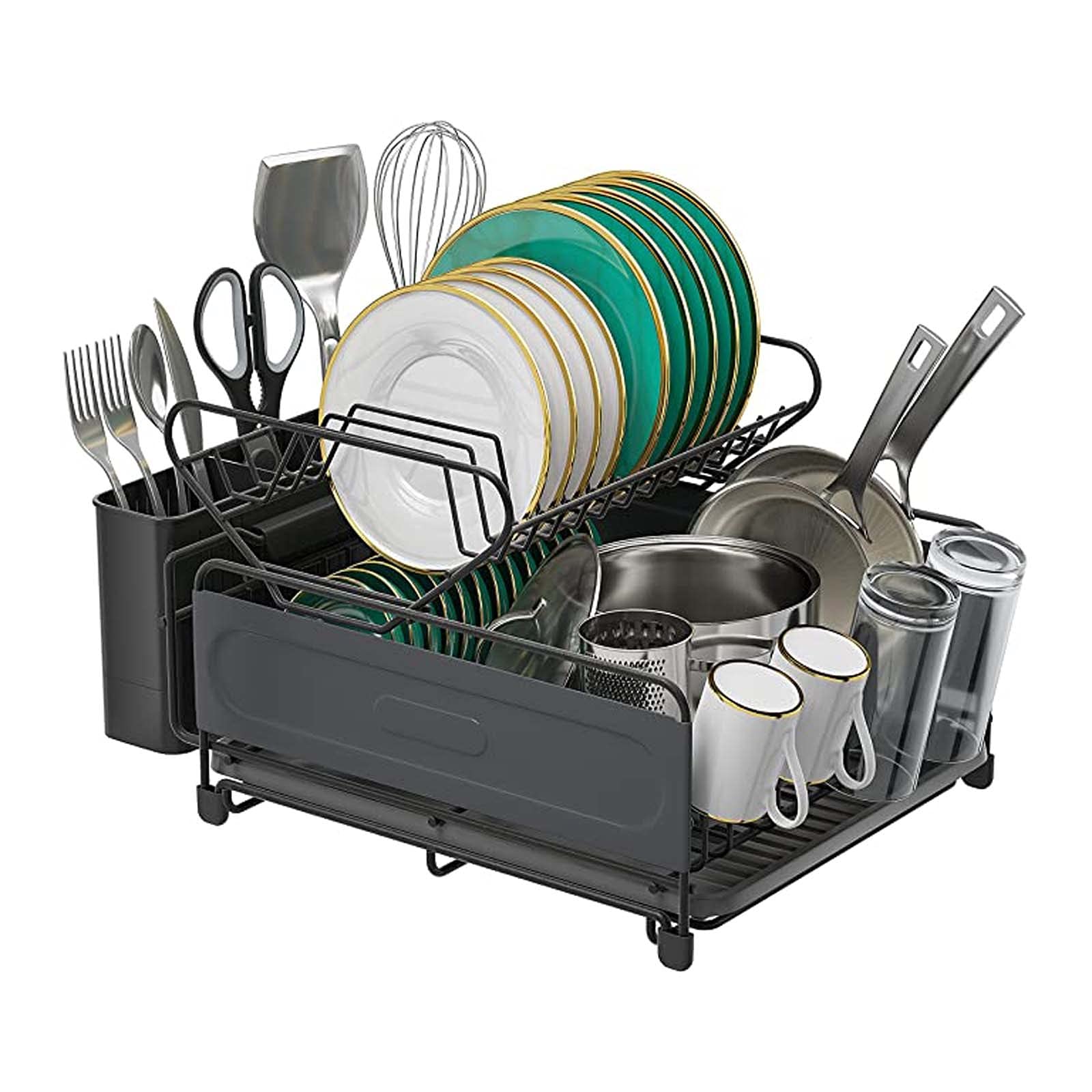 2-Layer Stainless Steel Drain Rack for Kitchen - 304 Stainless Steel Cutlery Drying & Storage Rack with Utensil/Cup Holder - Perfect for Dish Drying, Countertop Organization & Space Saving in Small Kitchens