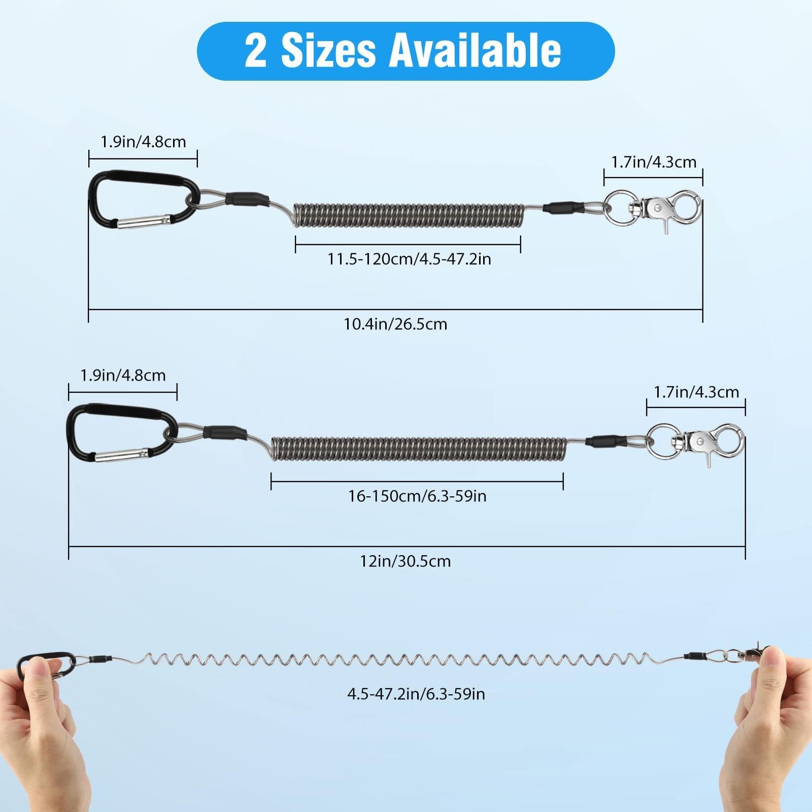 Heavy Duty Fishing Lanyards with Carabiner - Retractable Safety Ropes for Kayak & Boating