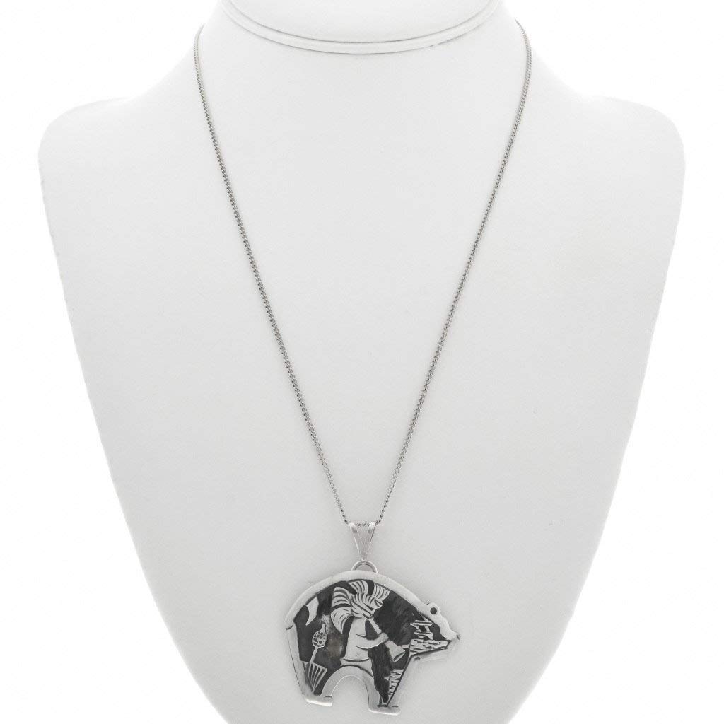 Sterling Silver Kokopelli Native American Bear Pendant Necklace with 18