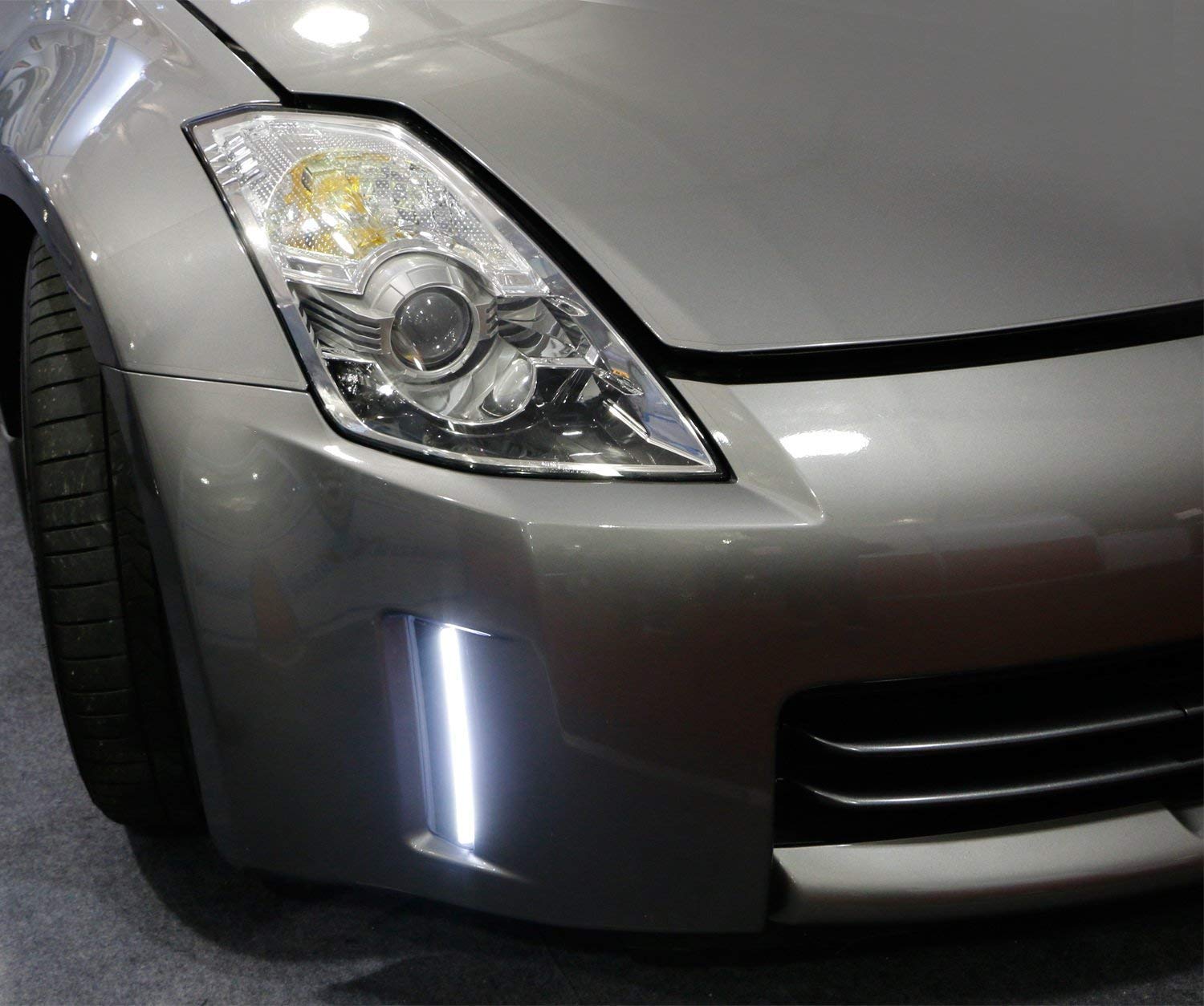 iJDMTOY Front Bumper Switchback LED Daytime Running Lights for 06-09 Nissan 350z LCI - Direct Fit Bumper Reflector Replacement with White & Amber LED Lights - Perfect for Night Driving & Enhanced Vehicle Style