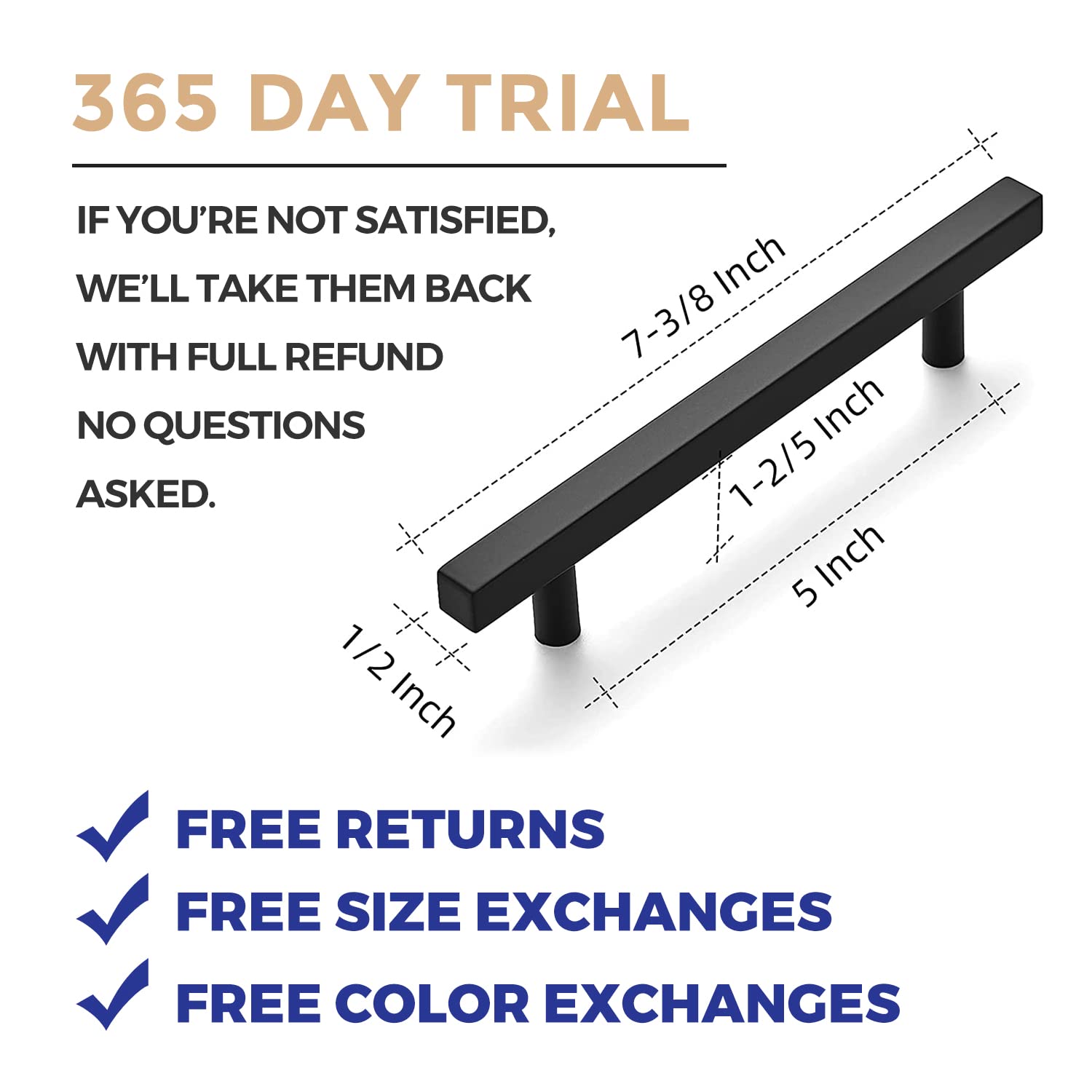Ravinte Black Cabinet Handles 15 Pack - 5 Inch Matte Black Square Kitchen Cabinet Pulls - Modern Black Drawer Handles (7-3/8
