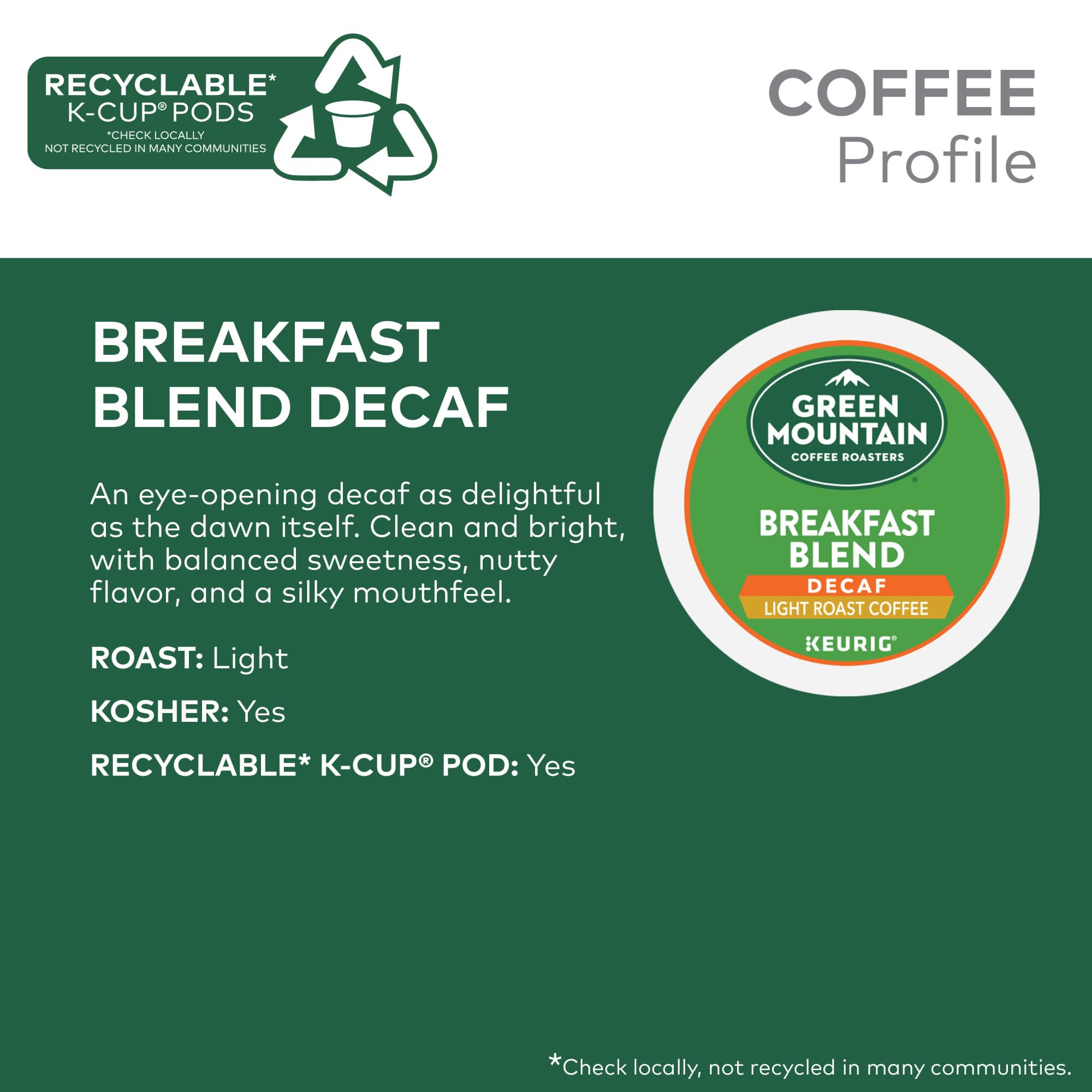 Green Mountain Coffee Roasters Decaf Breakfast Blend K-Cup Pods - Light Roast Single-Serve Coffee for Keurig Brewers (32 Count) | Perfect for Morning Routines & Office Coffee Breaks
