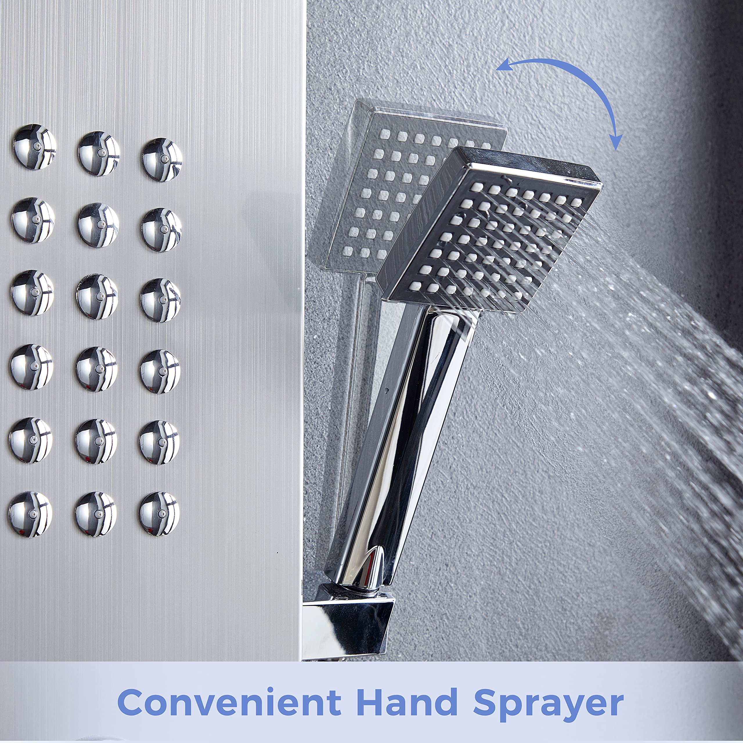 Delavin Stainless Steel Shower Panel Tower System - Wall Mounted Rainfall Shower Head with Massage Body Jets, Tub Spout & Handheld Shower | Brushed Nickel Finish | Perfect for Bathroom Remodeling & Spa-Like Shower Experience