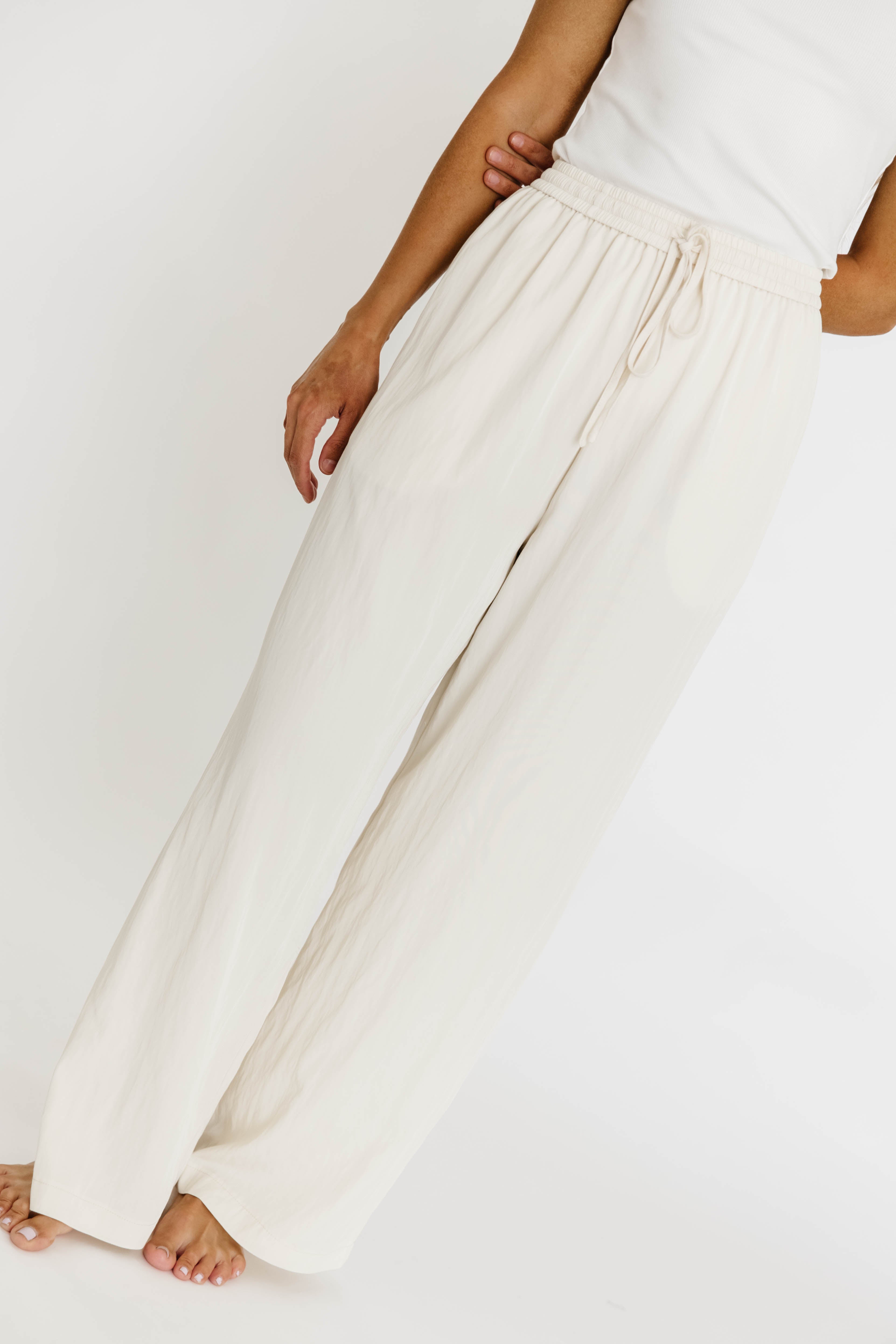 Jill Drawstring Wide Leg Pants for Women - Ivory Linen Casual Lounge Pants with Elastic Waist | Perfect for Yoga, Travel & Relaxing at Home