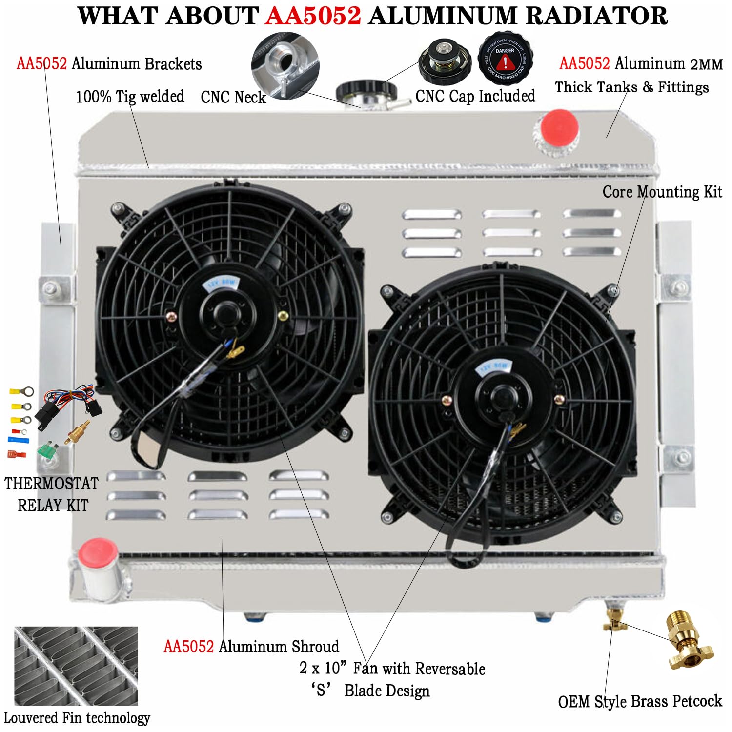 Alloyworks 3 Row Aluminum Radiator with Dual 12