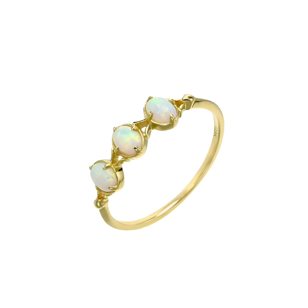 14K Gold 3 Stone Opal Rings for Libra Birthstone | Elegant Zodiac Jewelry for Women | Perfect Gift for Birthday, Anniversary & Special Occasions