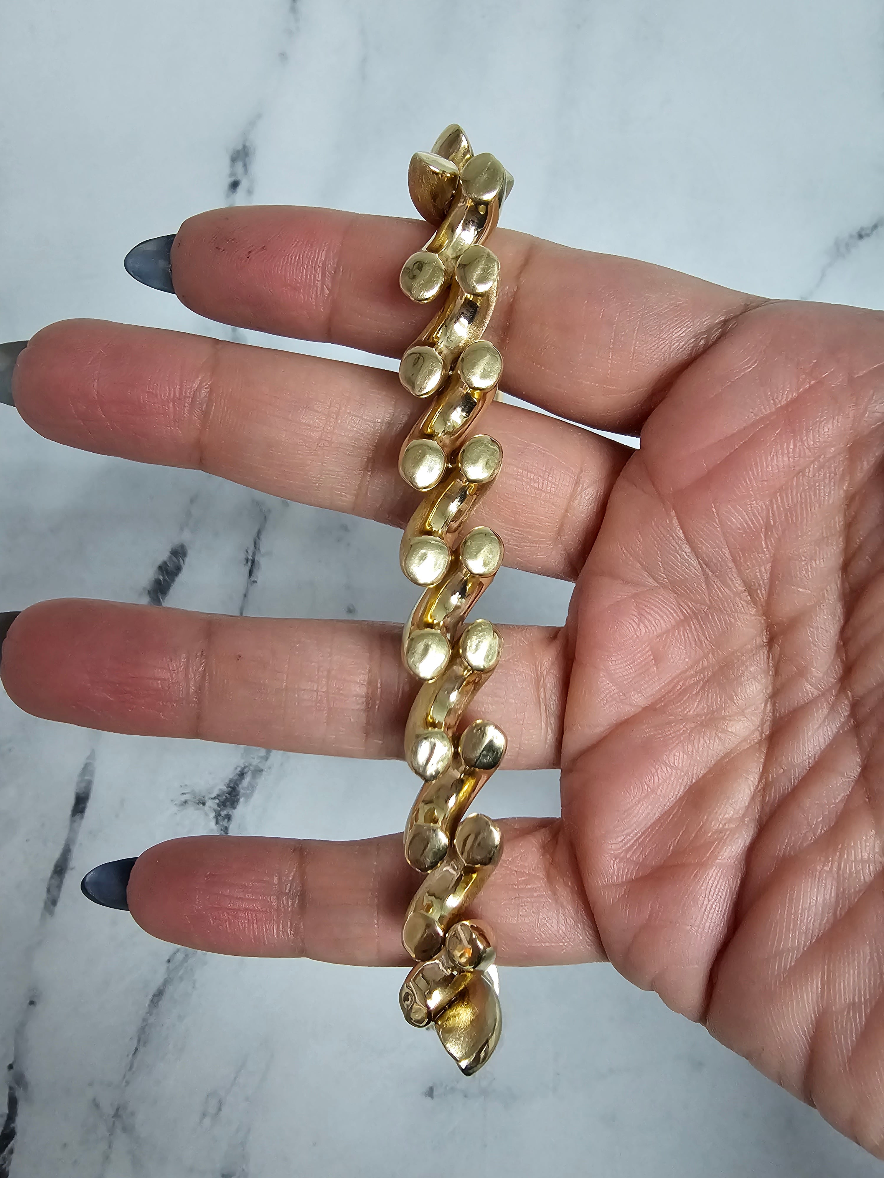 11MM San Marco Gold Link Chain Bracelet with Mixed Finish - Elegant Jewelry for Women, Perfect for Parties, Weddings & Everyday Wear
