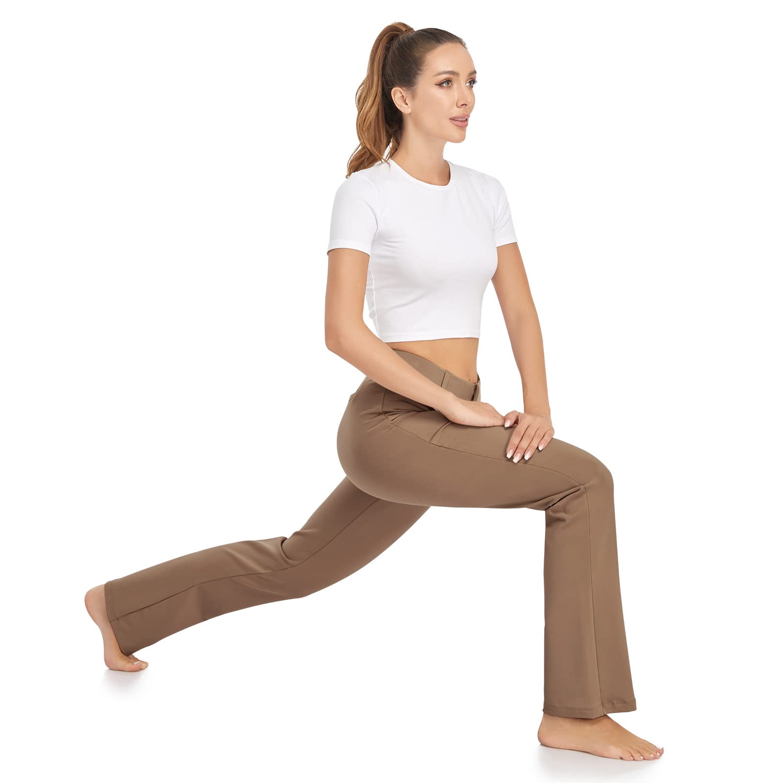 HISKYWIN Women's Stretchy Yoga Dress Pants - Straight Leg & Bootcut Office Work Slacks with Pockets for Business Casual, Petite Sizes - Perfect for Yoga, Work, Travel & Everyday Wear