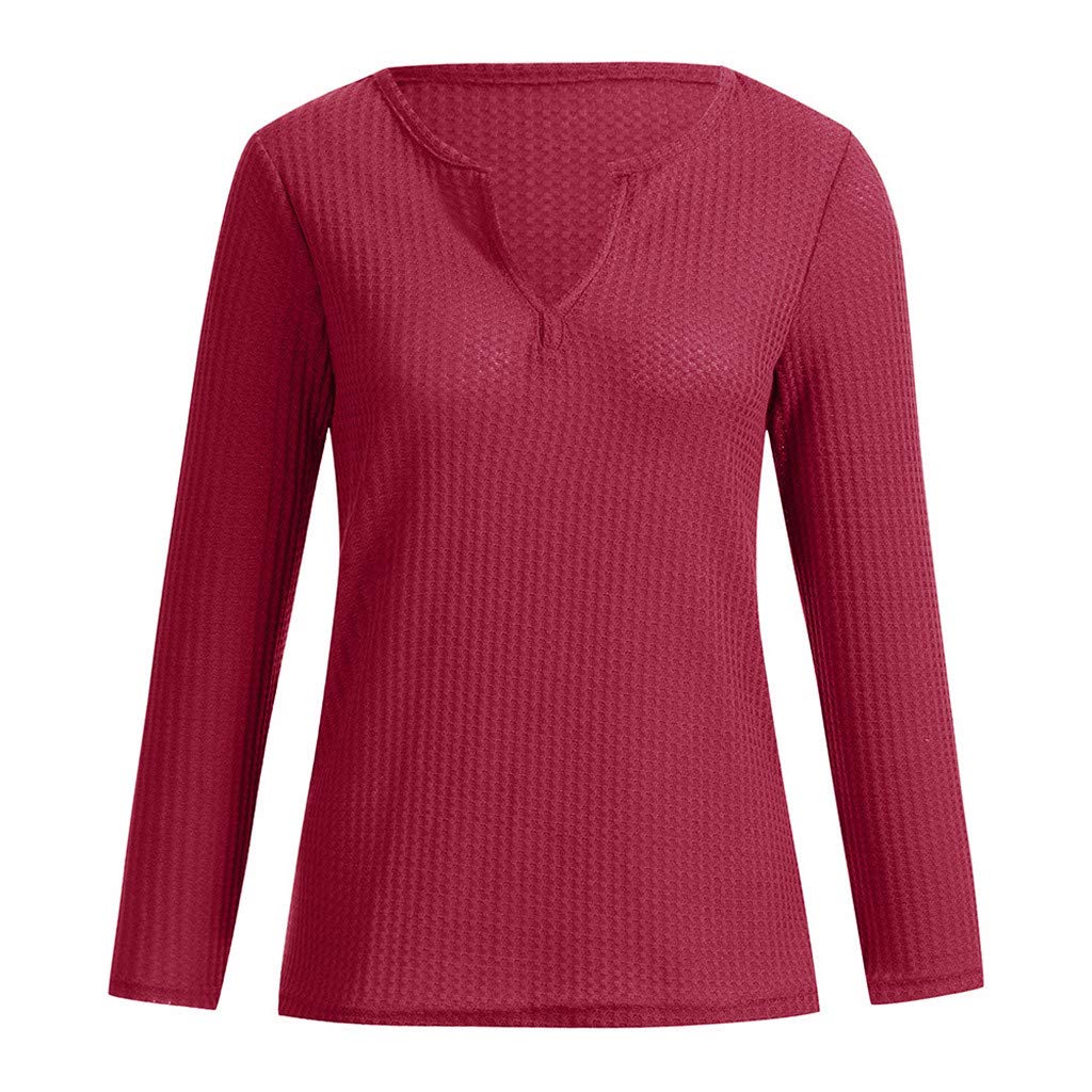 Plus Size Women's V Neck Waffle Knit Pullover Sweater - Long Sleeve Casual Henley Blouse for Work, Weekend & Fall Layering