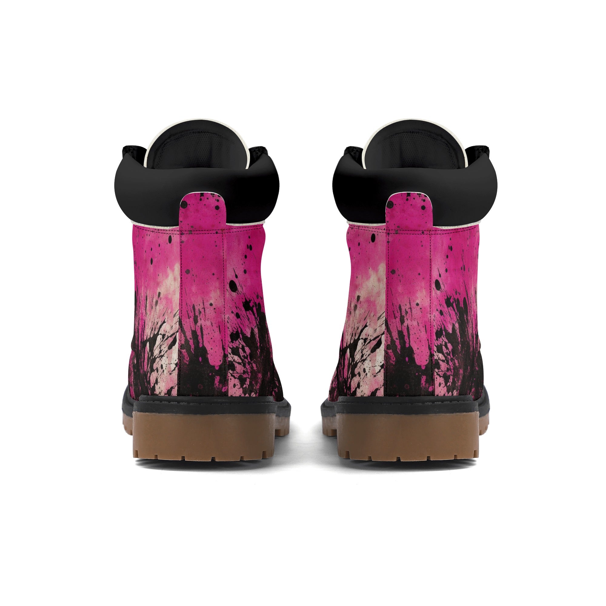 Gothic Pink and Black Leather Boots for Women - All Season Comfort with Brown Outsole - Perfect for Halloween, Cosplay, and Everyday Gothic Fashion