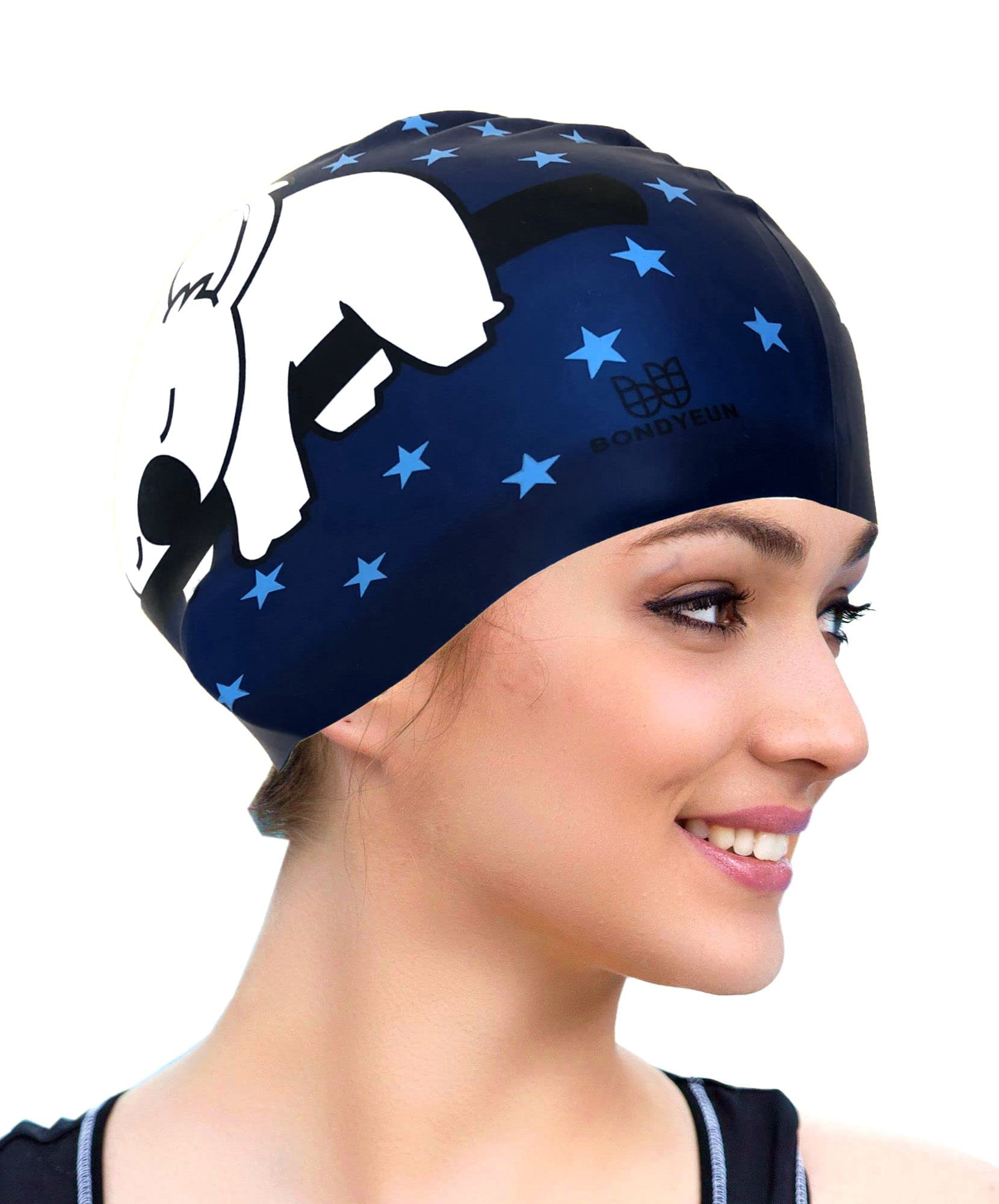 **BONDYUEN Silicone Swim Cap for Kids, Boys, Girls, Men & Women - Fun Cute Design Patterns for Short & Medium Hair - Ideal for Swimming Lessons, Pool Parties & Water Sports**
