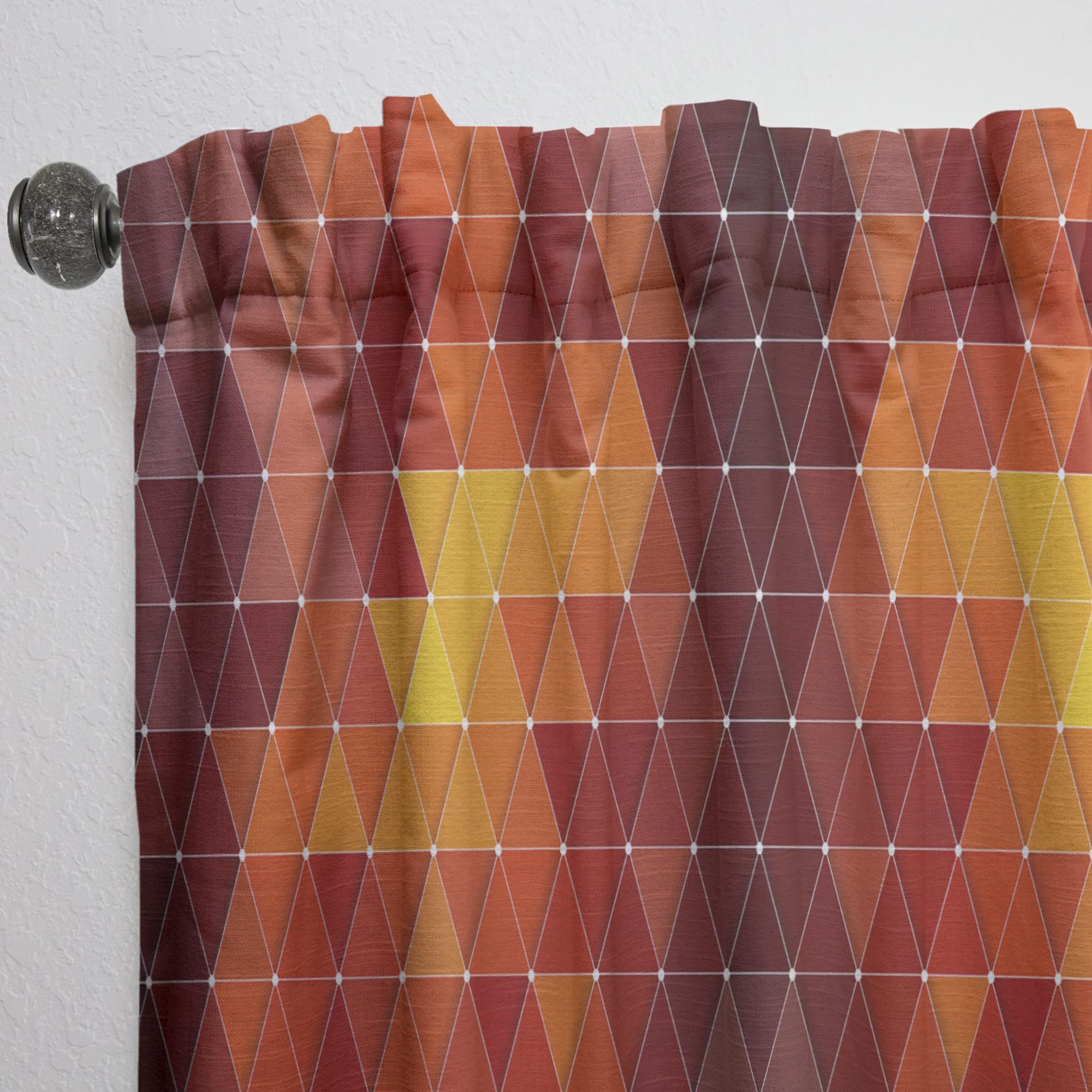 DesignQ Thermal Insulated Curtains - Red & Orange Geometric Triangle Pattern - Single Panel 52x63 Inches - Blackout Drapes for Bedroom & Living Room - Perfect for Home Decor, Privacy & Light Control
